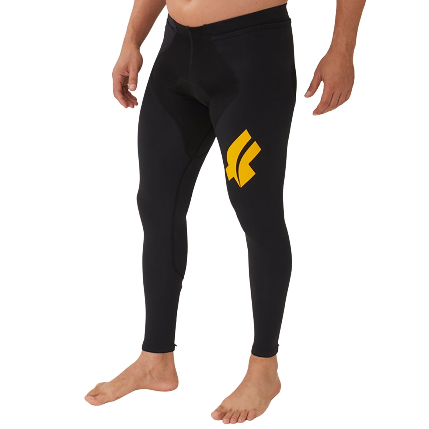 Calça Ciclismo Basic - Preto c/ F AMARELO l Masc Calça Ciclismo Masculina Compressão Parte de Baixo Flets 