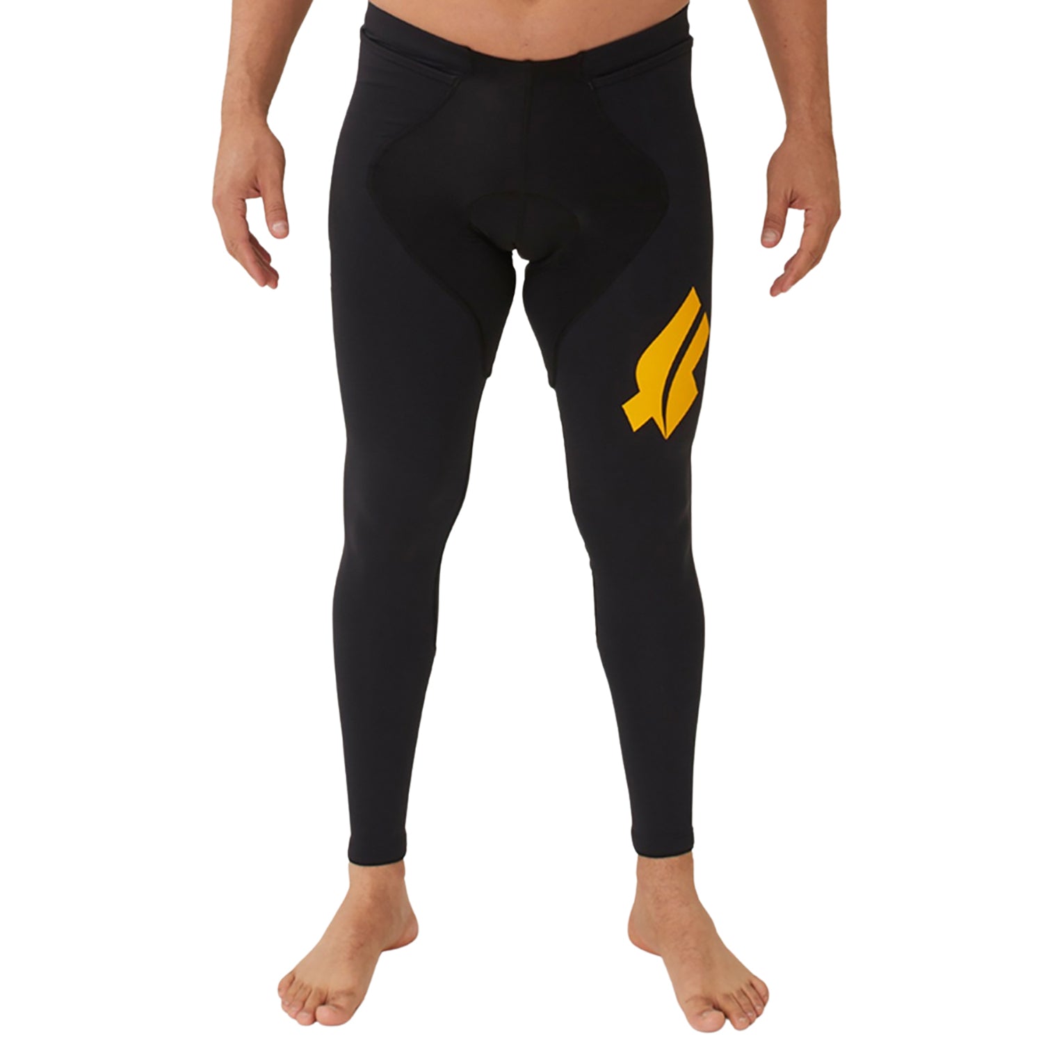 Calça Ciclismo Basic - Preto c/ F AMARELO l Masc Calça Ciclismo Masculina Compressão Parte de Baixo Flets 