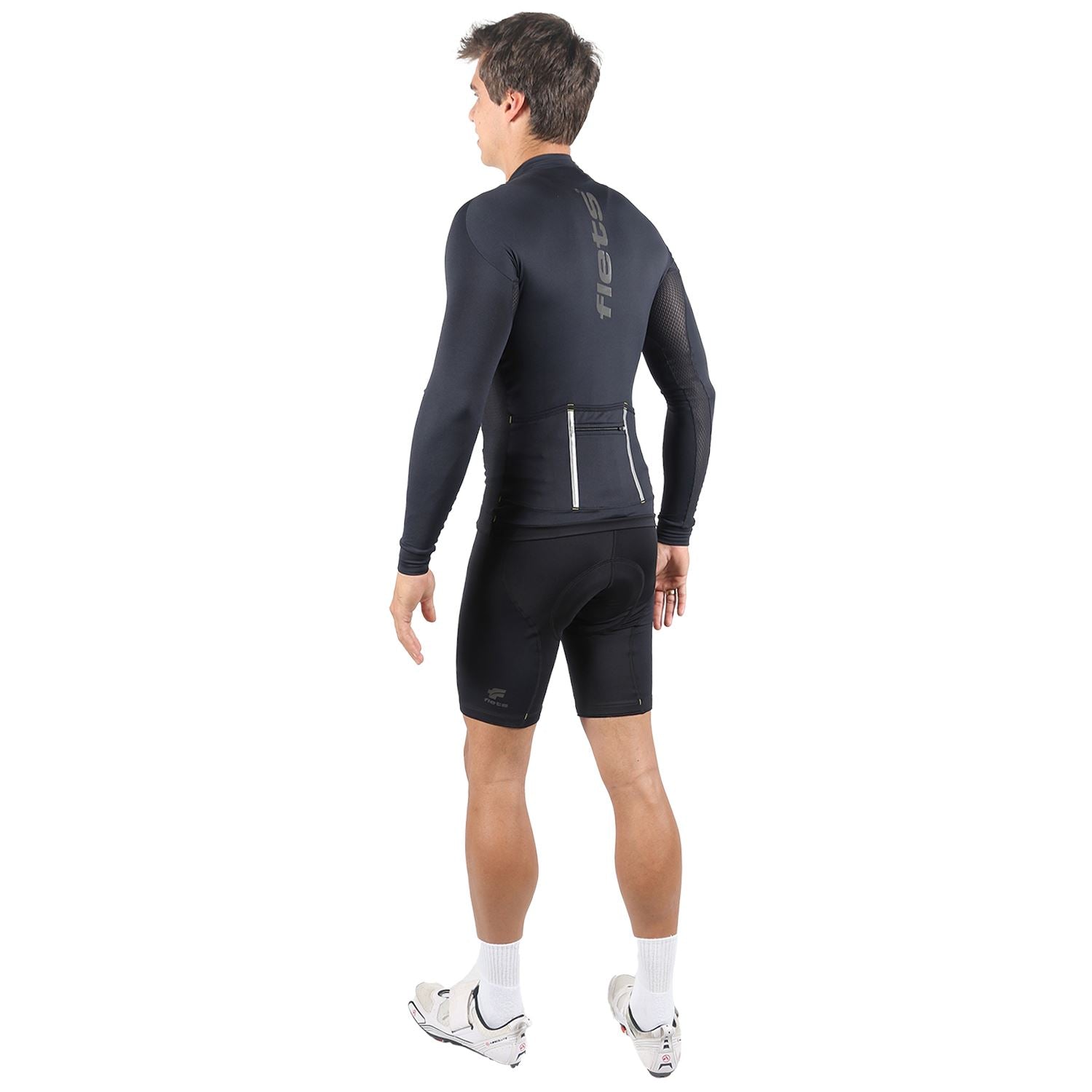 Jersey Manga Longa Masculina | AllBlack Camisa Ciclismo Masculina Parte de Cima FLETS 