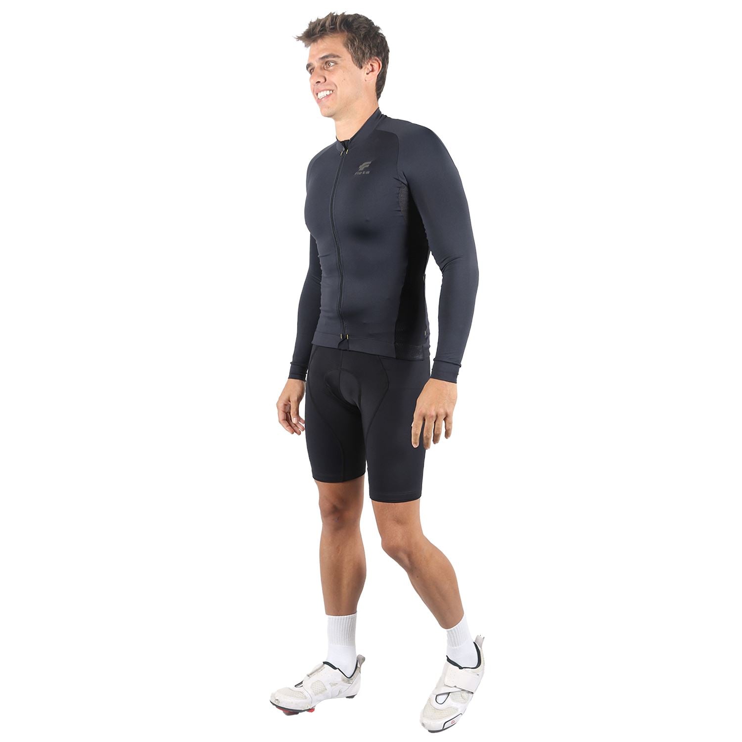 Jersey Manga Longa Masculina | AllBlack Camisa Ciclismo Masculina Parte de Cima FLETS 