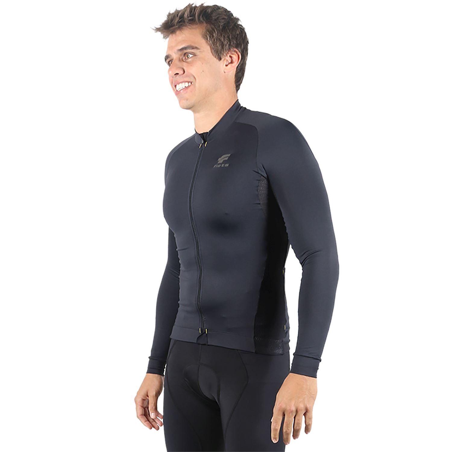 Jersey Manga Longa Masculina | AllBlack Camisa Ciclismo Masculina Parte de Cima FLETS 