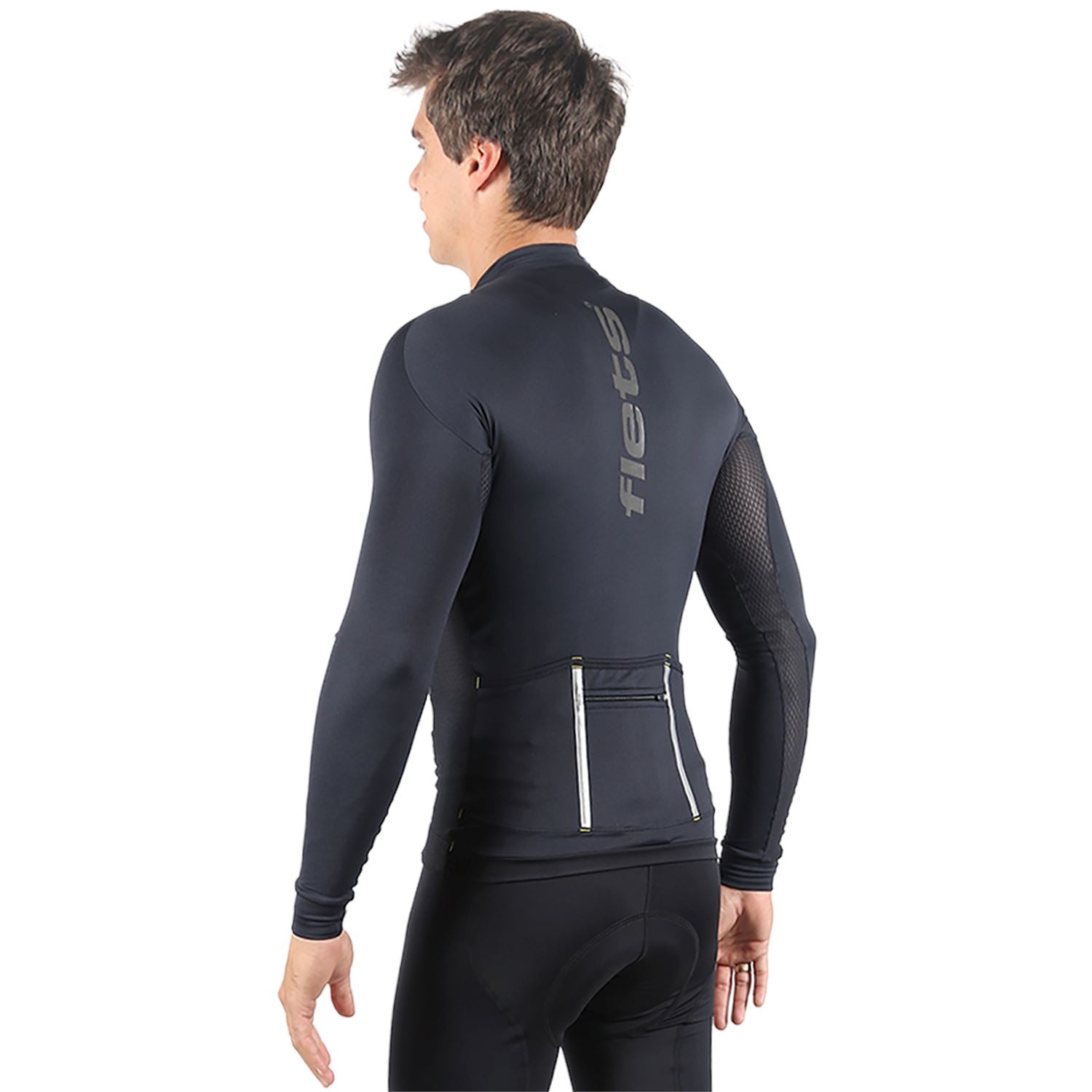 Jersey Manga Longa Masculina | AllBlack Camisa Ciclismo Masculina Parte de Cima FLETS 