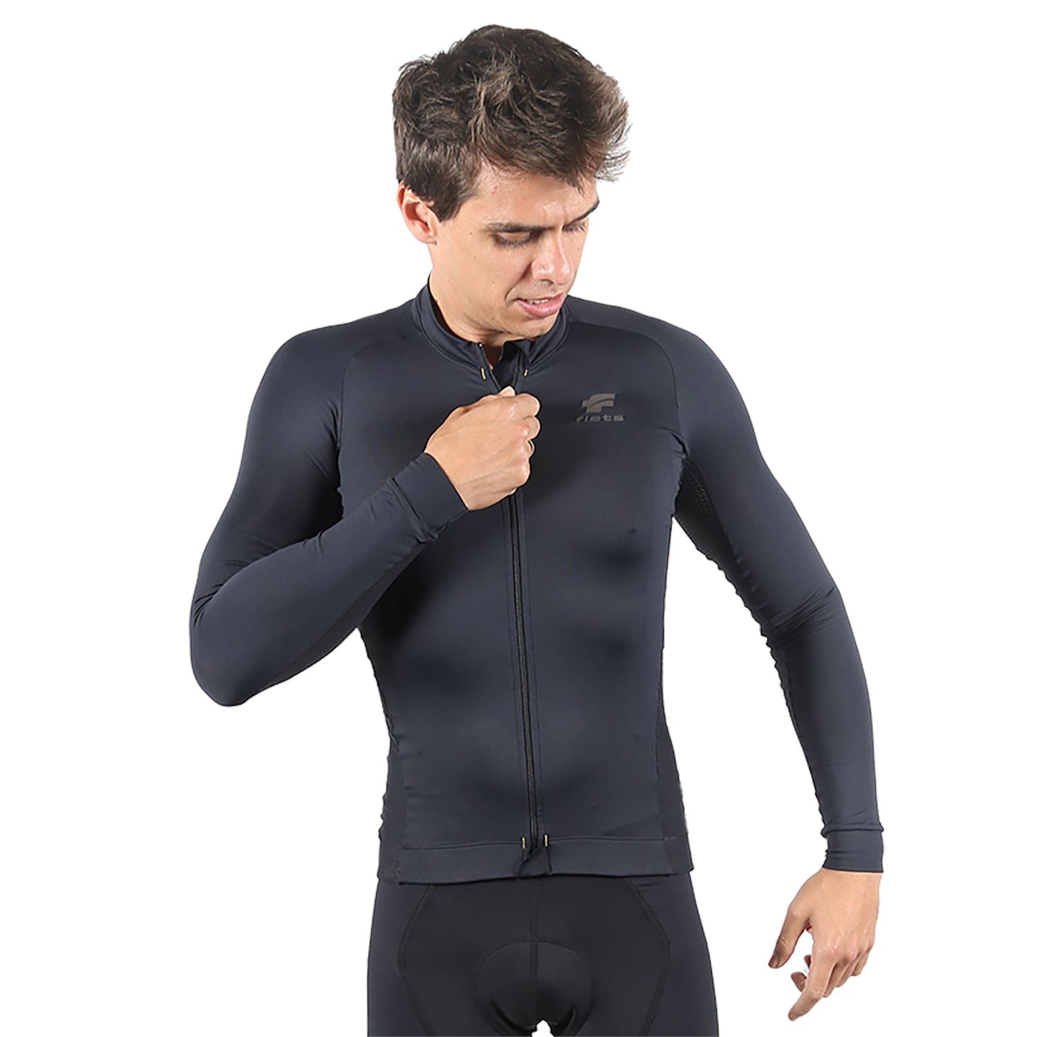 Jersey Manga Longa Masculina | AllBlack Camisa Ciclismo Masculina Parte de Cima FLETS 