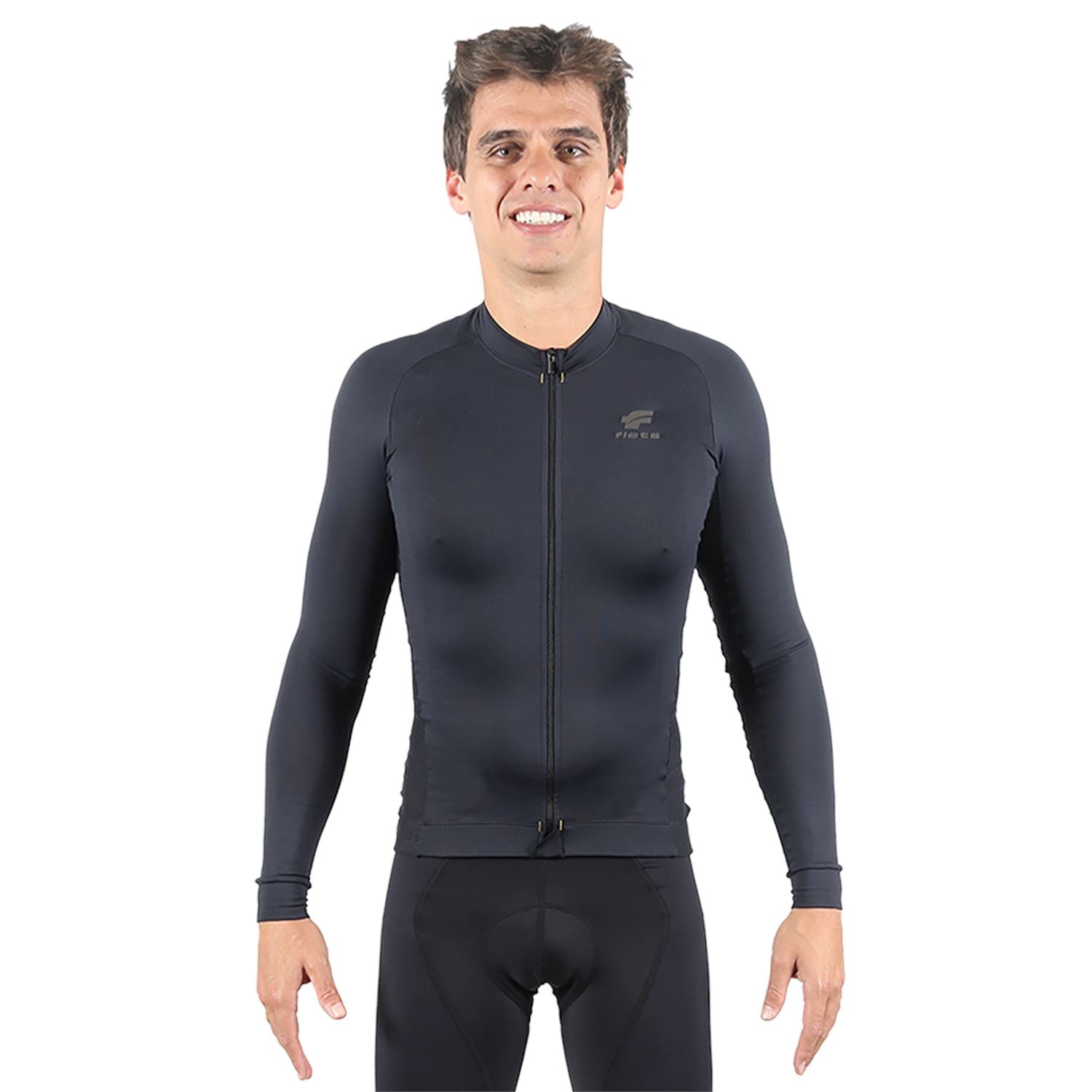 Jersey Manga Longa Masculina | AllBlack Camisa Ciclismo Masculina Parte de Cima FLETS 