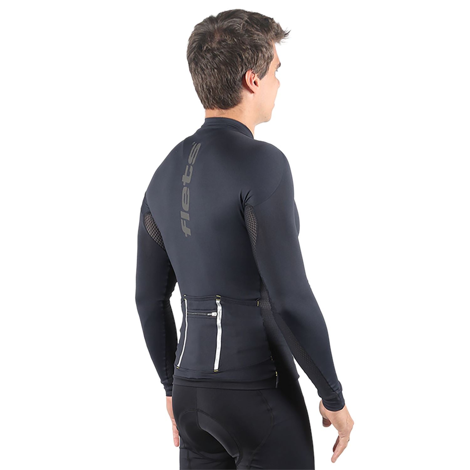 Jersey Manga Longa Masculina | AllBlack Camisa Ciclismo Masculina Parte de Cima FLETS 