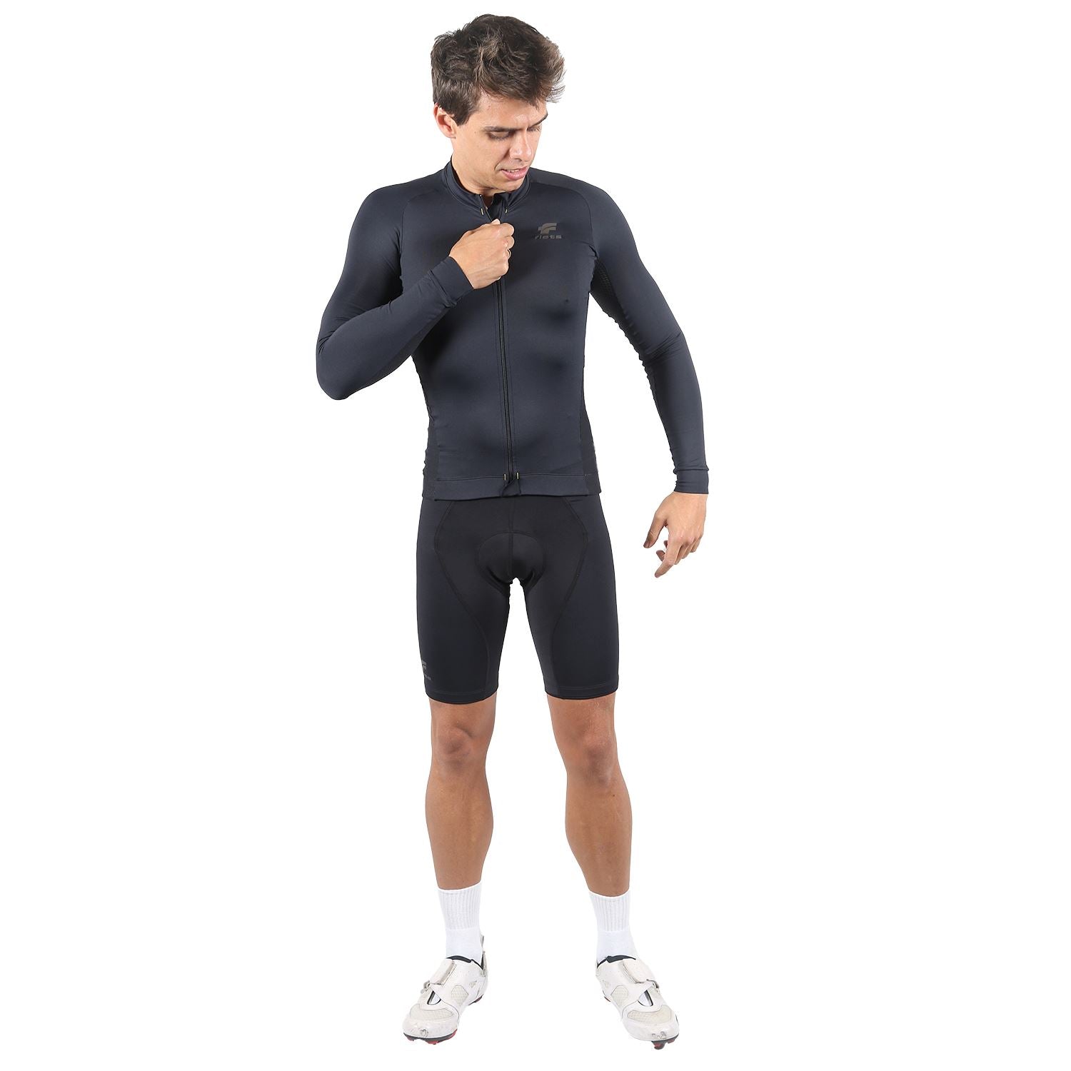 Jersey Manga Longa Masculina | AllBlack Camisa Ciclismo Masculina Parte de Cima FLETS 