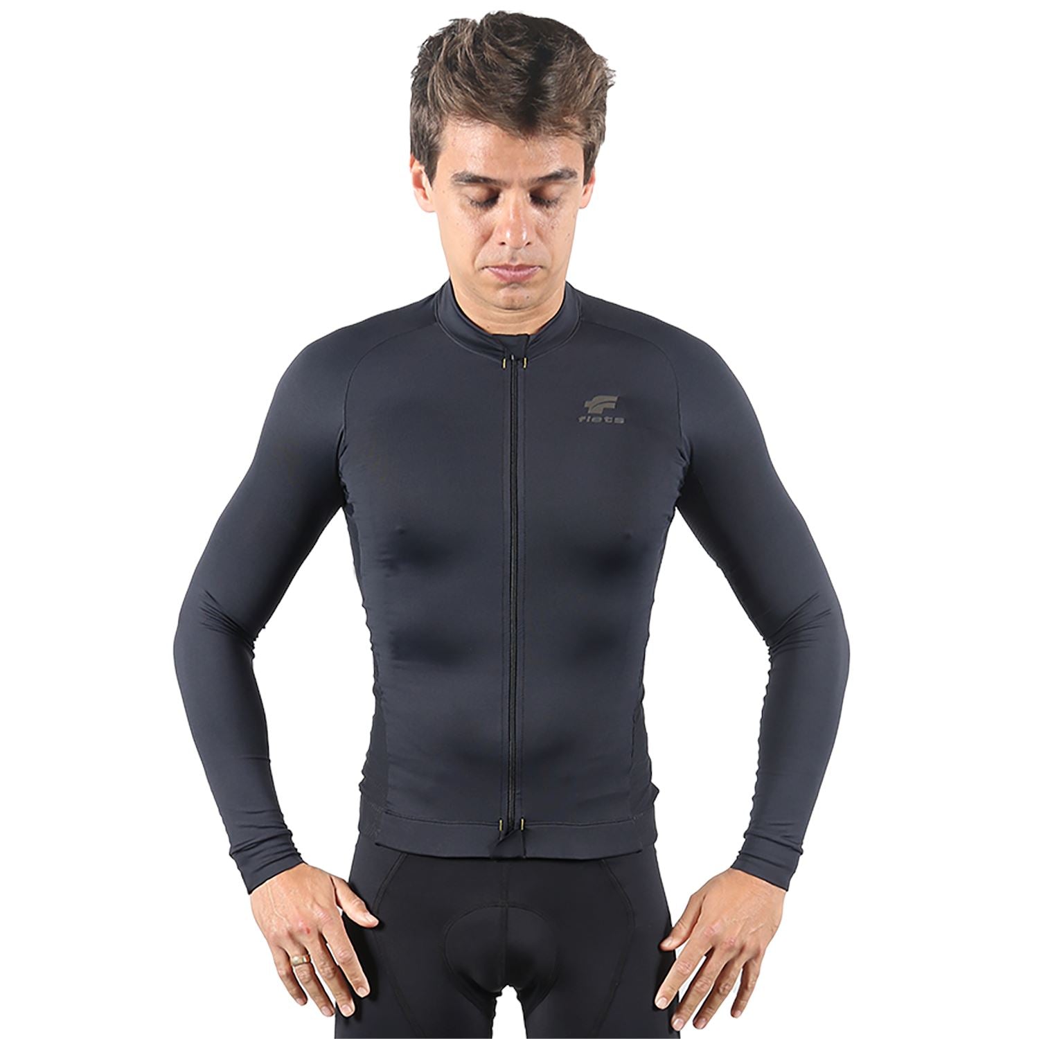 Jersey Manga Longa Masculina | AllBlack Camisa Ciclismo Masculina Parte de Cima FLETS 