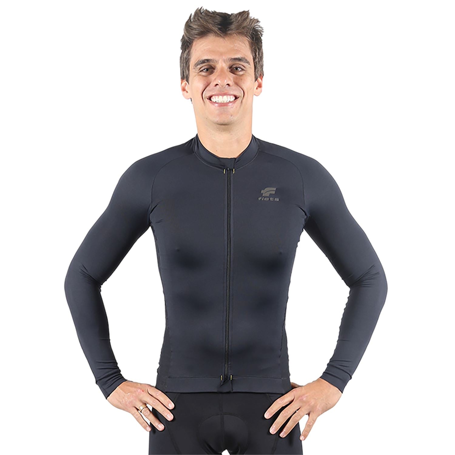 Jersey Manga Longa Masculina | AllBlack Camisa Ciclismo Masculina Parte de Cima FLETS 