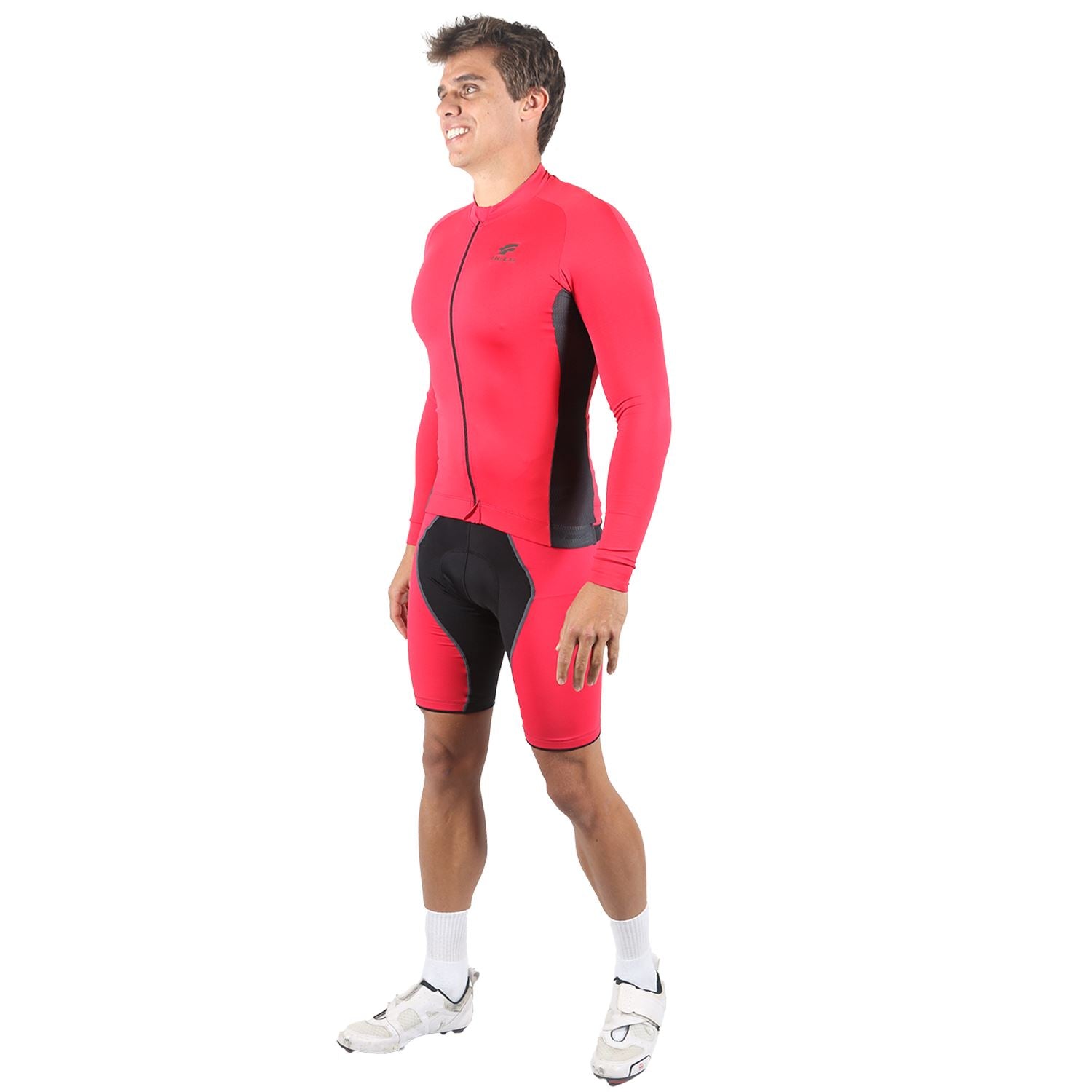 Jersey Manga Longa Masculina | Vermelha c/ Estanho Camisa Ciclismo Masculina Parte de Cima FLETS 