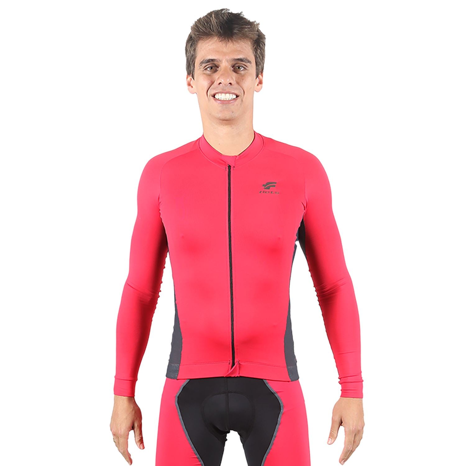 Jersey Manga Longa Masculina | Vermelha c/ Estanho Camisa Ciclismo Masculina Parte de Cima FLETS 