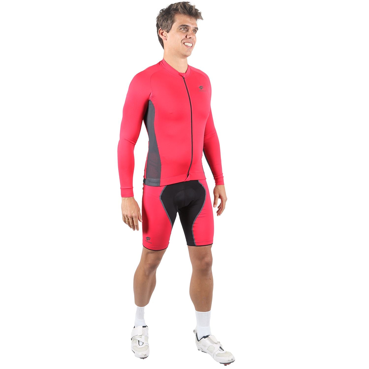 Jersey Manga Longa Masculina | Vermelha c/ Estanho Camisa Ciclismo Masculina Parte de Cima FLETS 