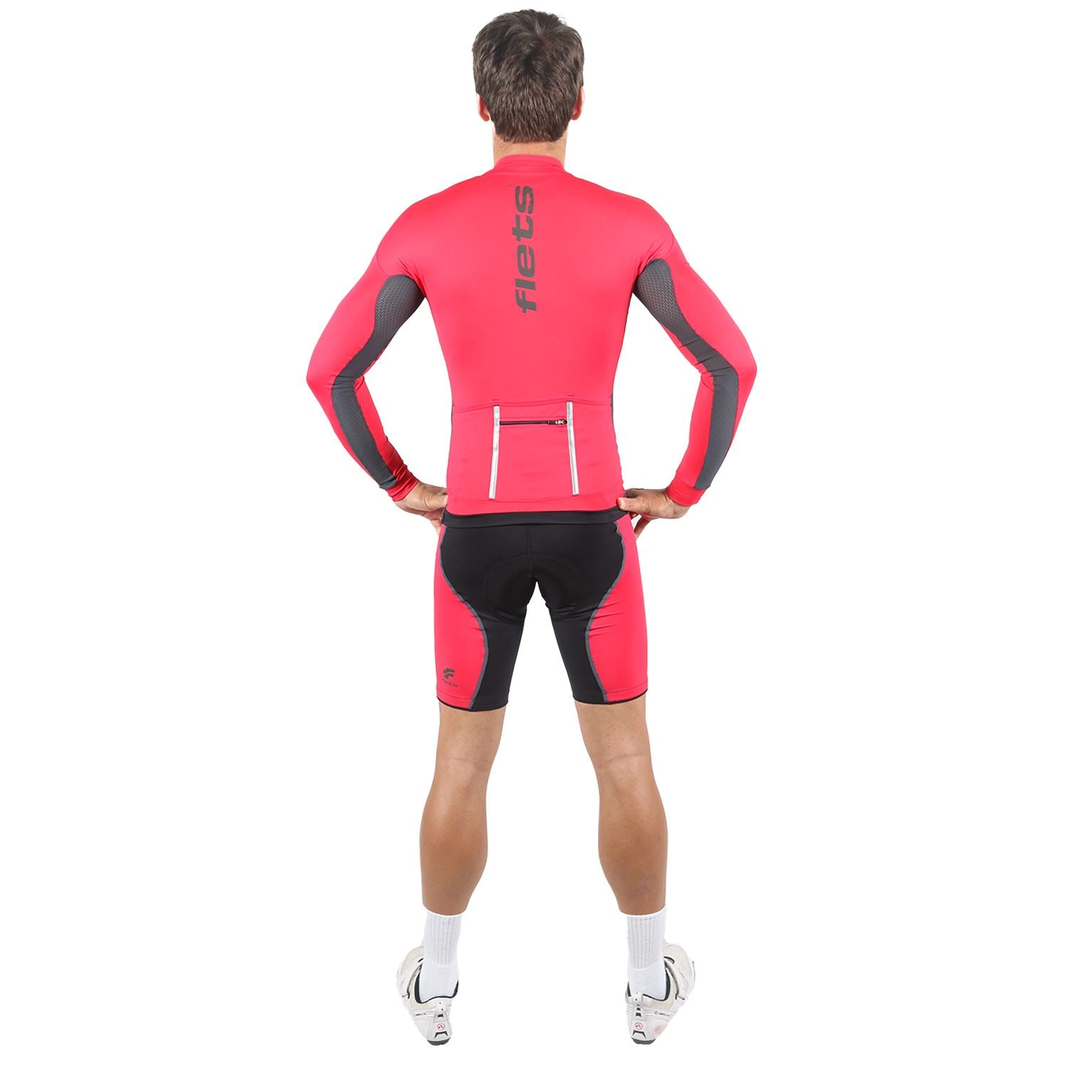 Jersey Manga Longa Masculina | Vermelha c/ Estanho Camisa Ciclismo Masculina Parte de Cima FLETS 
