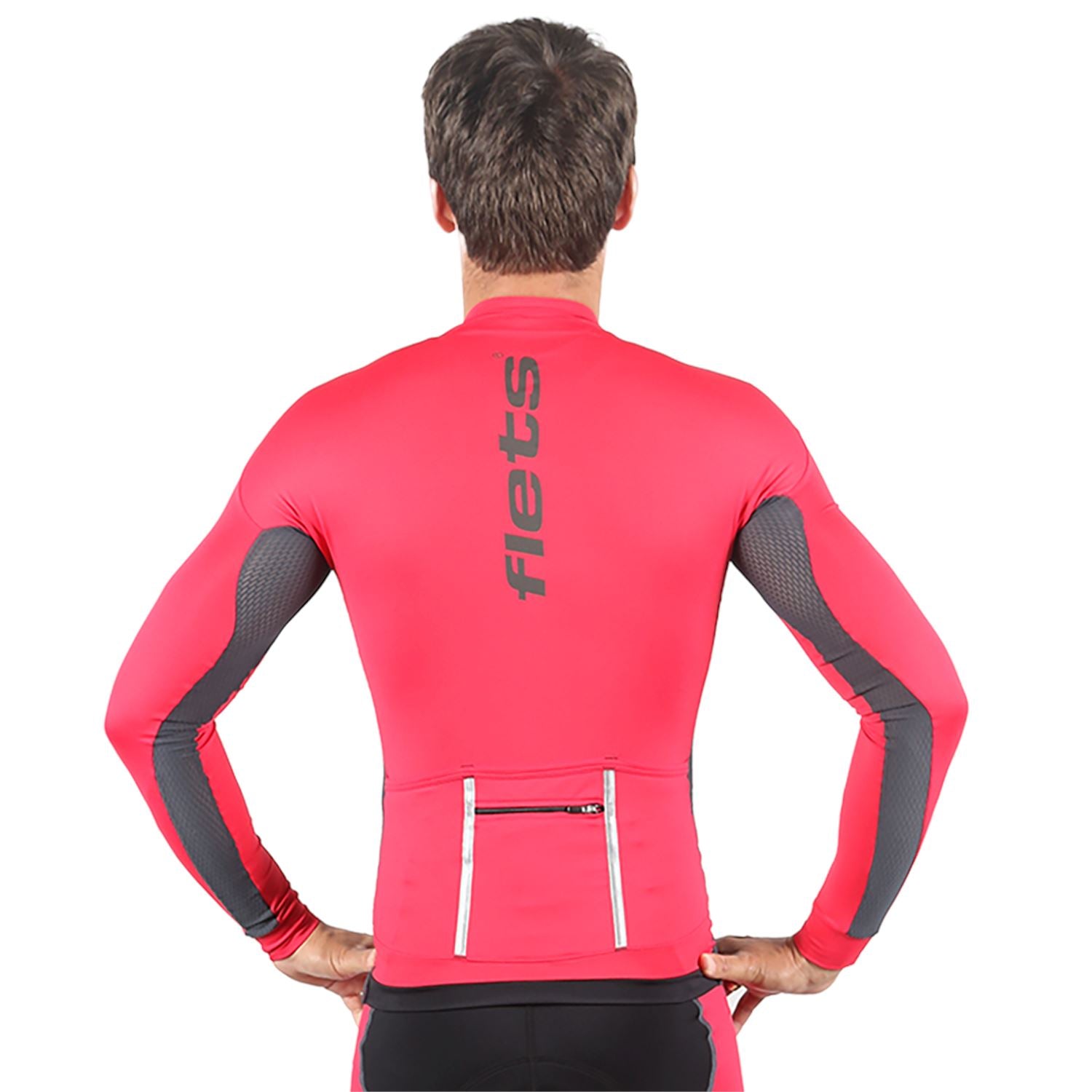 Jersey Manga Longa Masculina | Vermelha c/ Estanho Camisa Ciclismo Masculina Parte de Cima FLETS 