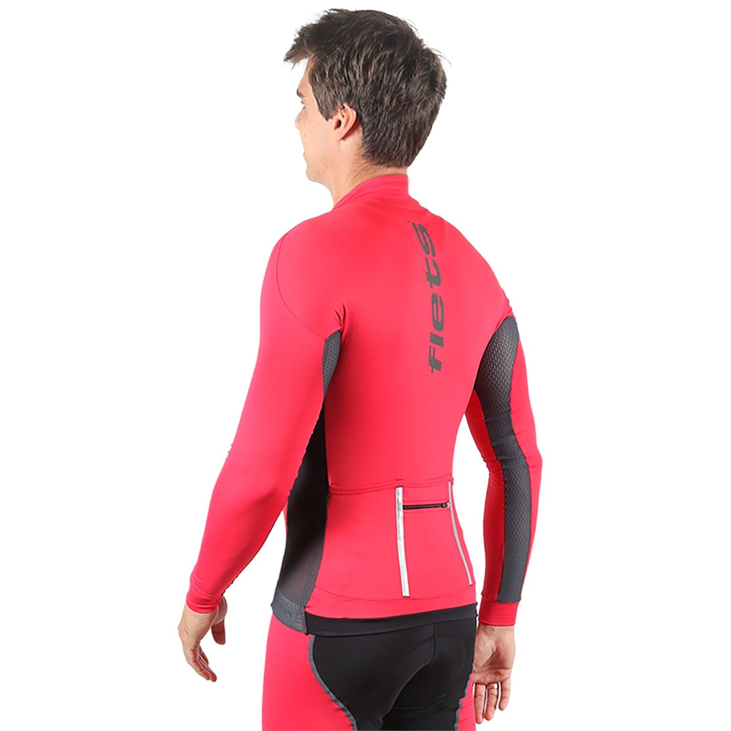 Jersey Manga Longa Masculina | Vermelha c/ Estanho Camisa Ciclismo Masculina Parte de Cima FLETS 