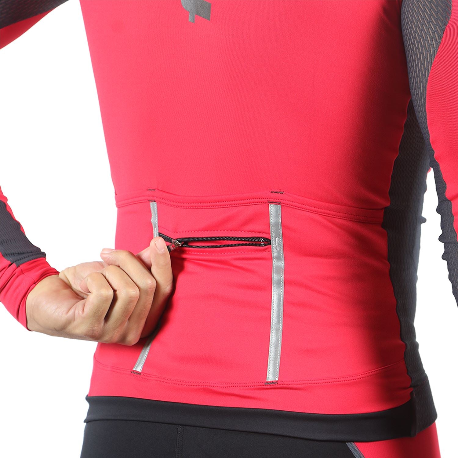 Jersey Manga Longa Masculina | Vermelha c/ Estanho Camisa Ciclismo Masculina Parte de Cima FLETS 