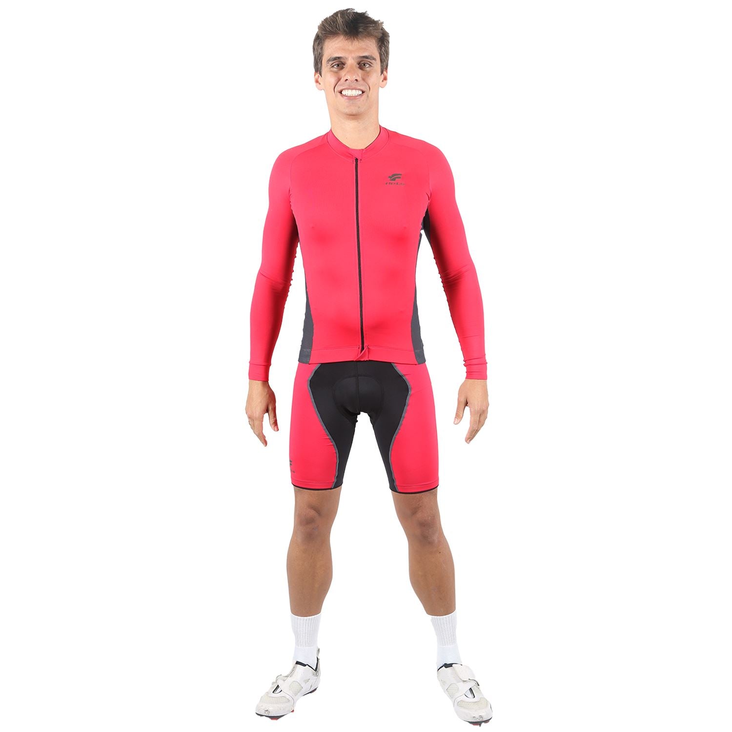 Jersey Manga Longa Masculina | Vermelha c/ Estanho Camisa Ciclismo Masculina Parte de Cima FLETS 