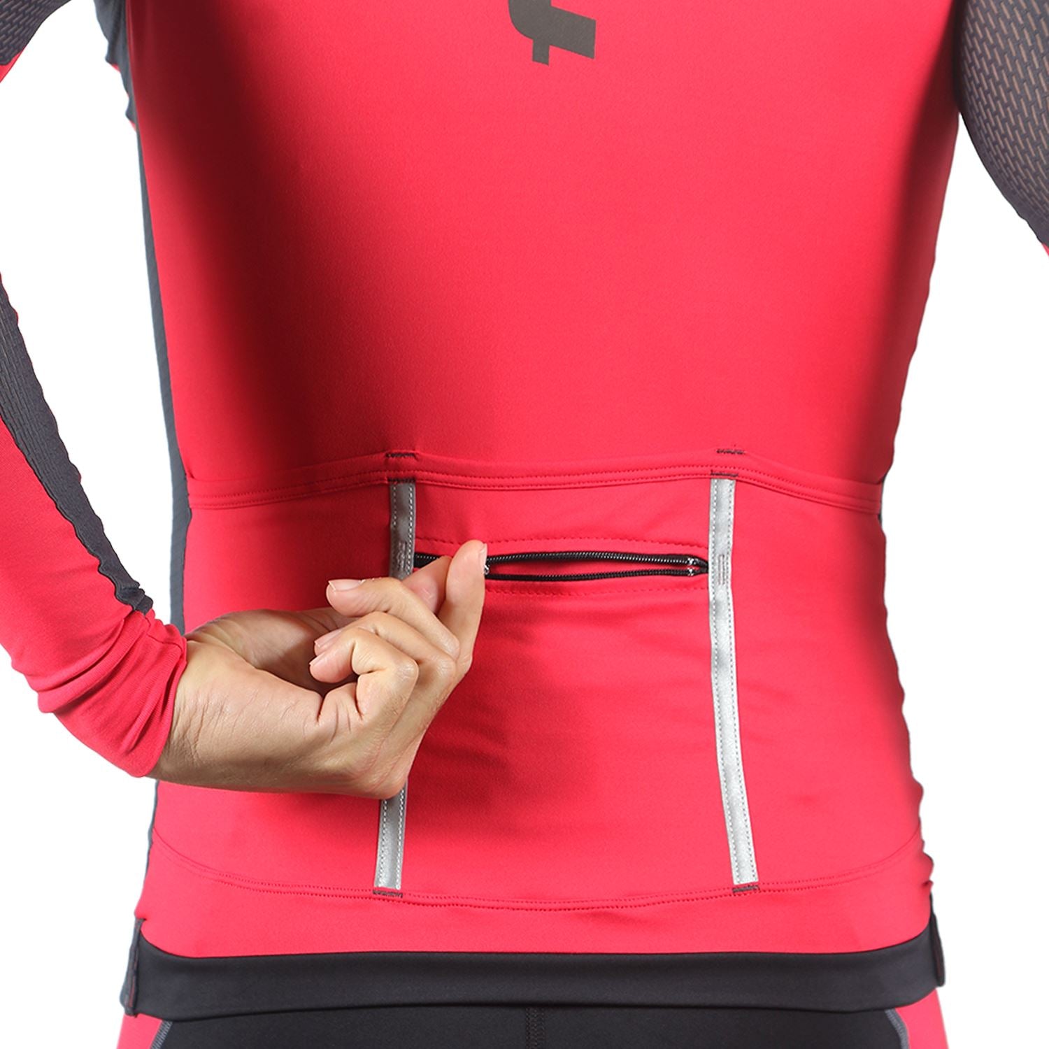 Jersey Manga Longa Masculina | Vermelha c/ Estanho Camisa Ciclismo Masculina Parte de Cima FLETS 