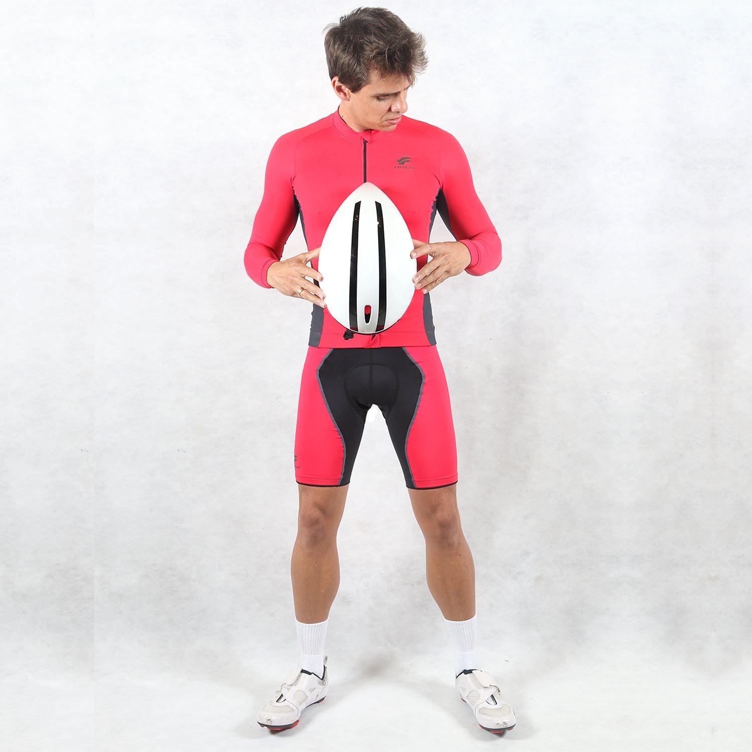 Jersey Manga Longa Masculina | Vermelha c/ Estanho Camisa Ciclismo Masculina Parte de Cima FLETS 