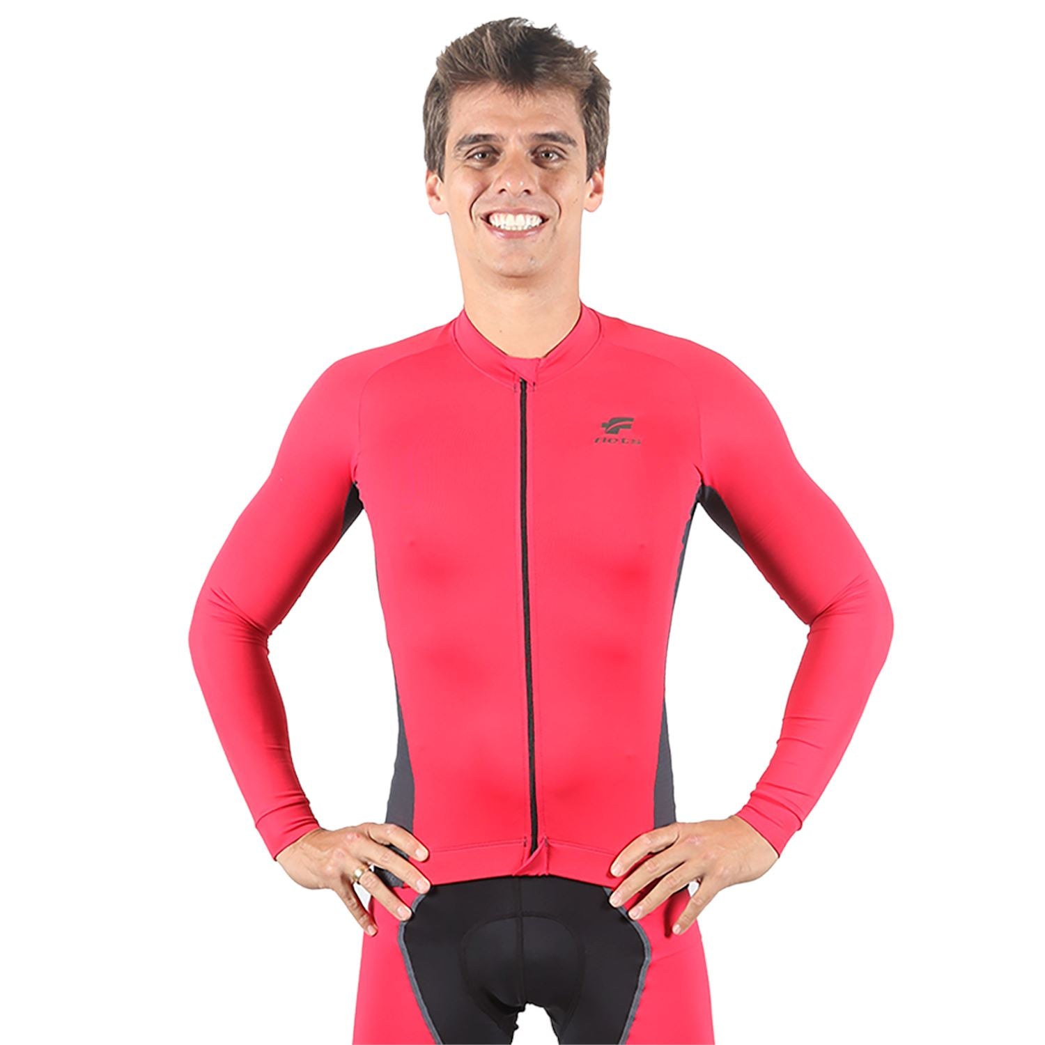 Jersey Manga Longa Masculina | Vermelha c/ Estanho Camisa Ciclismo Masculina Parte de Cima FLETS 