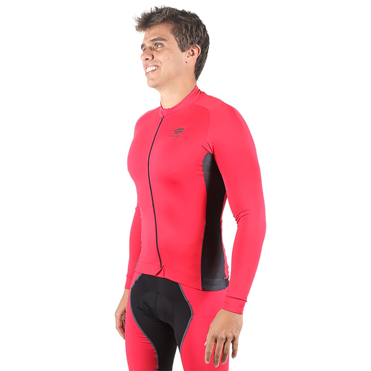 Jersey Manga Longa Masculina | Vermelha c/ Estanho Camisa Ciclismo Masculina Parte de Cima FLETS 