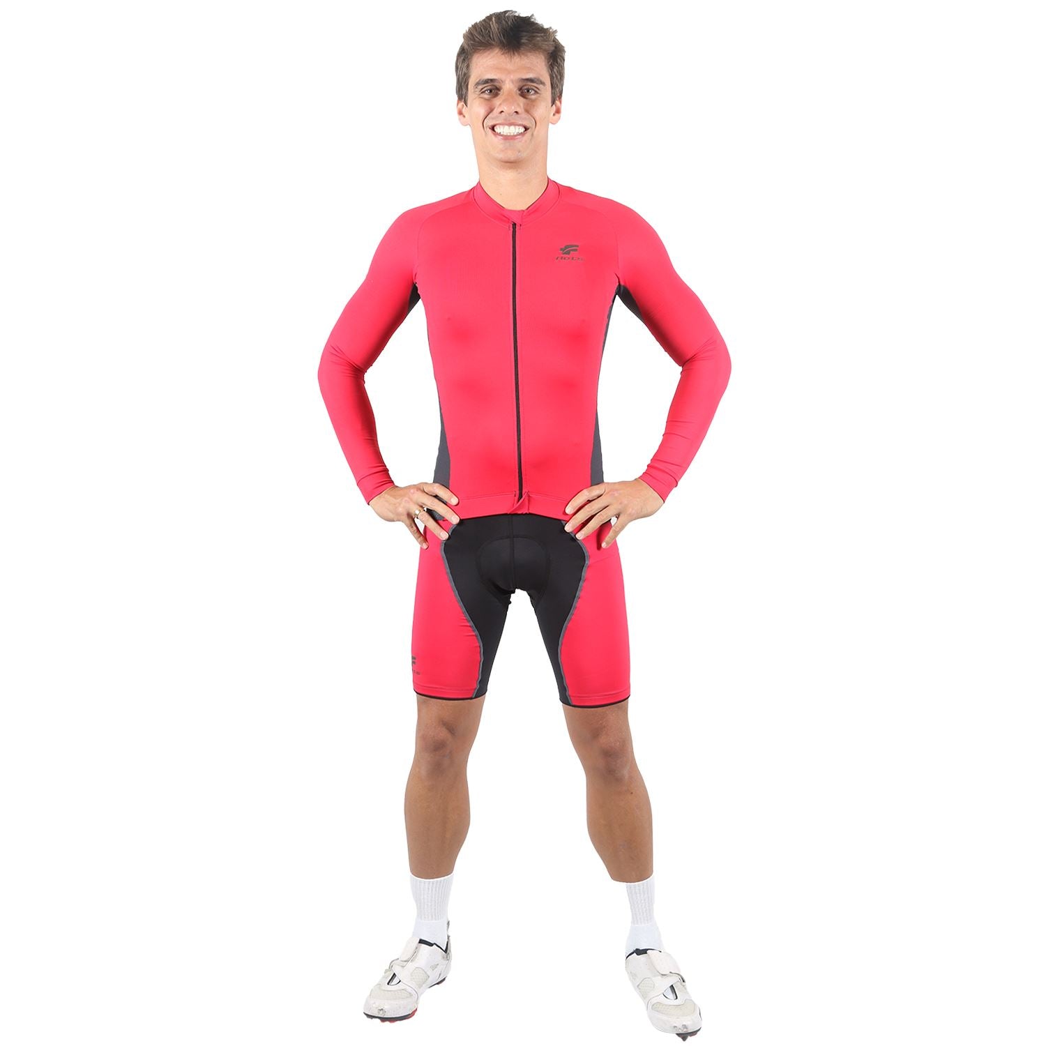 Jersey Manga Longa Masculina | Vermelha c/ Estanho Camisa Ciclismo Masculina Parte de Cima FLETS 