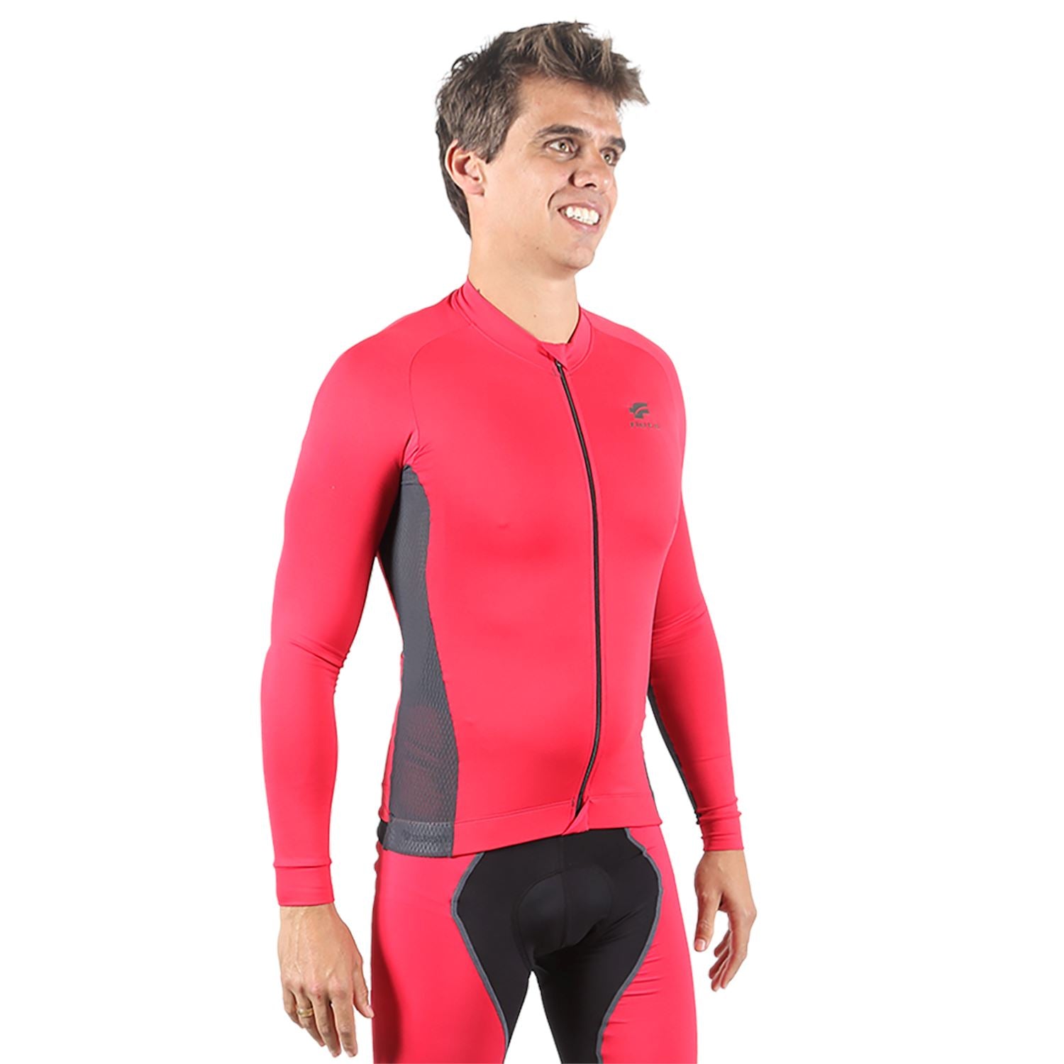 Jersey Manga Longa Masculina | Vermelha c/ Estanho Camisa Ciclismo Masculina Parte de Cima FLETS 