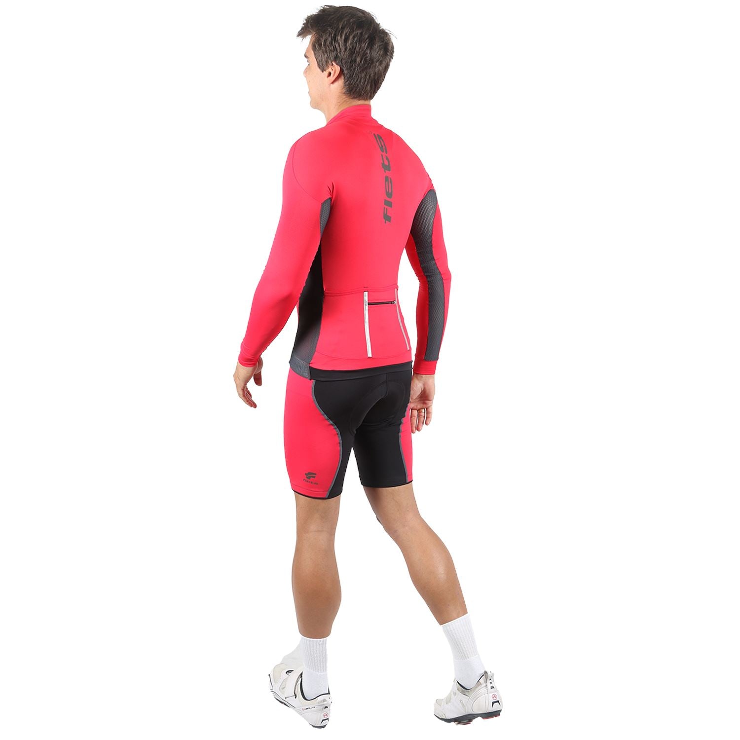 Jersey Manga Longa Masculina | Vermelha c/ Estanho Camisa Ciclismo Masculina Parte de Cima FLETS 