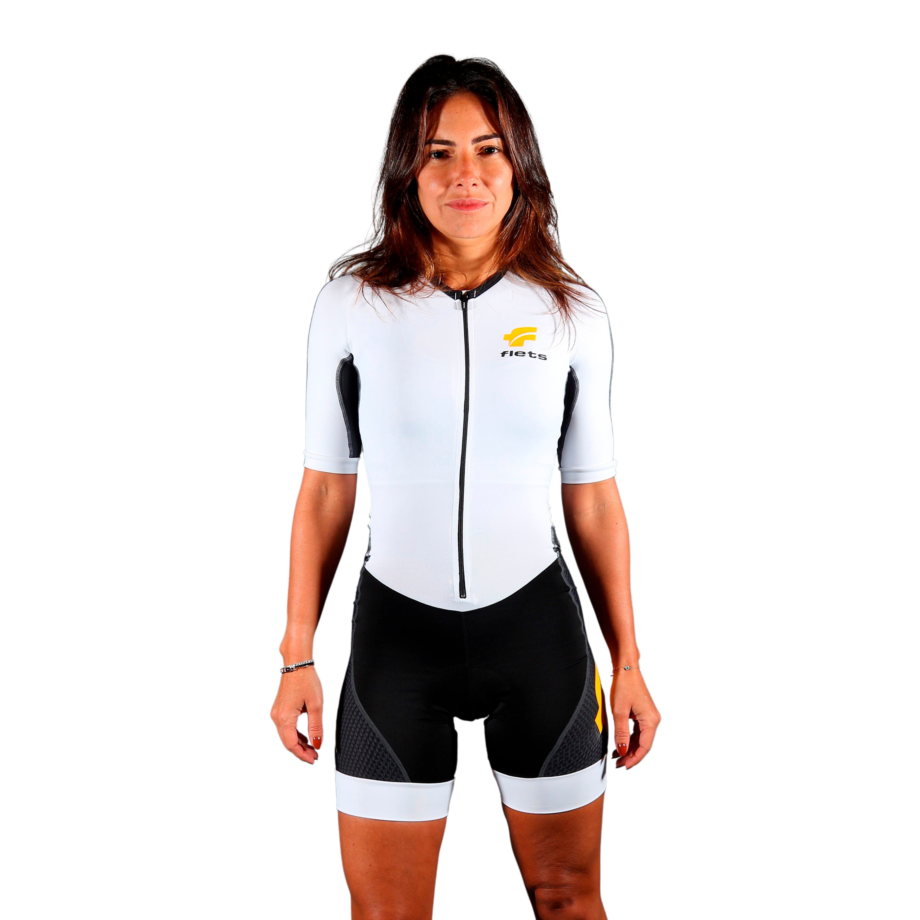Macaquinho CICLISMO c/manga BRANCO l Fem Macaquinho Ciclismo Feminino Compressão Flets 