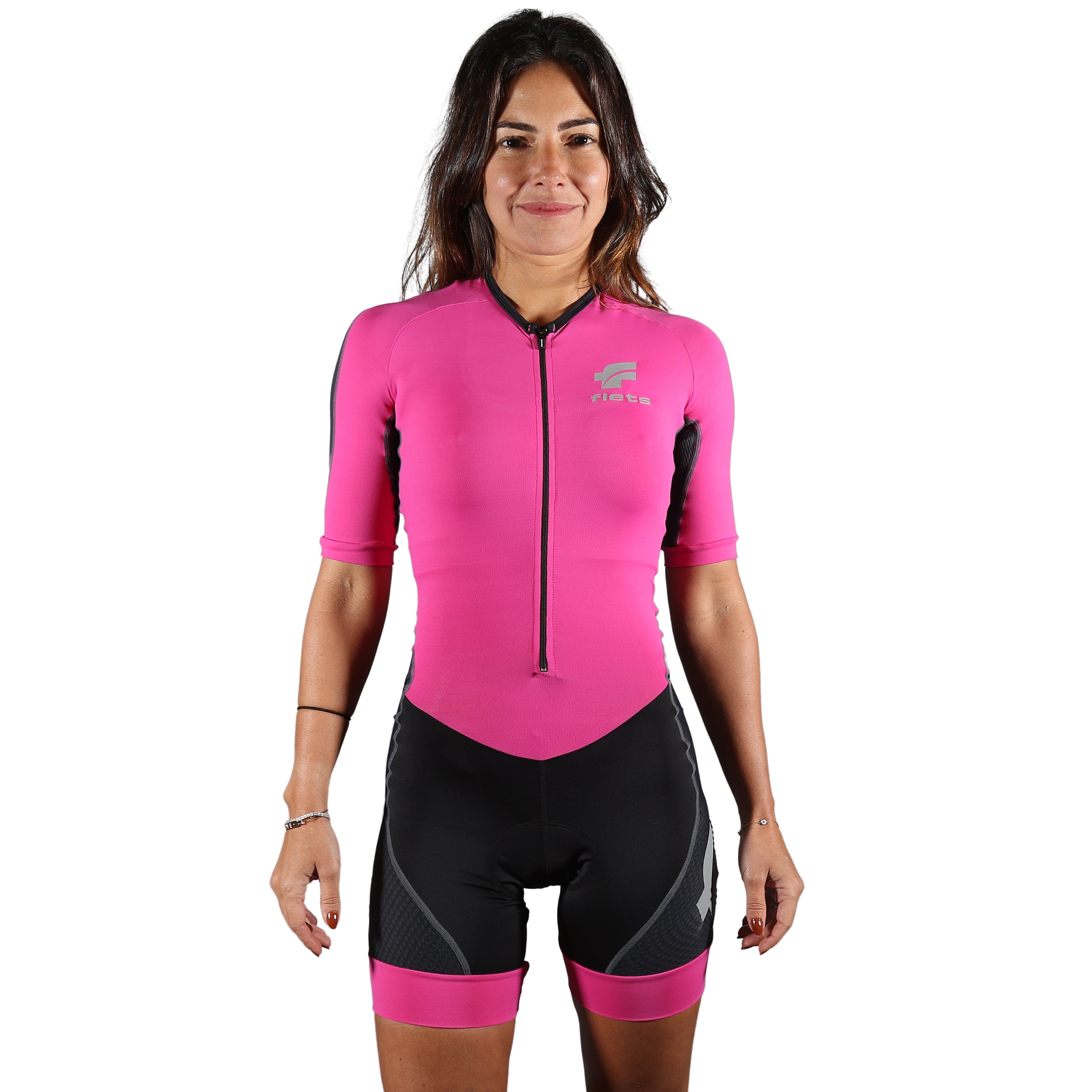 Macaquinho CICLISMO c/manga ROSA l Fem Macaquinho Ciclismo Feminino Compressão Flets 
