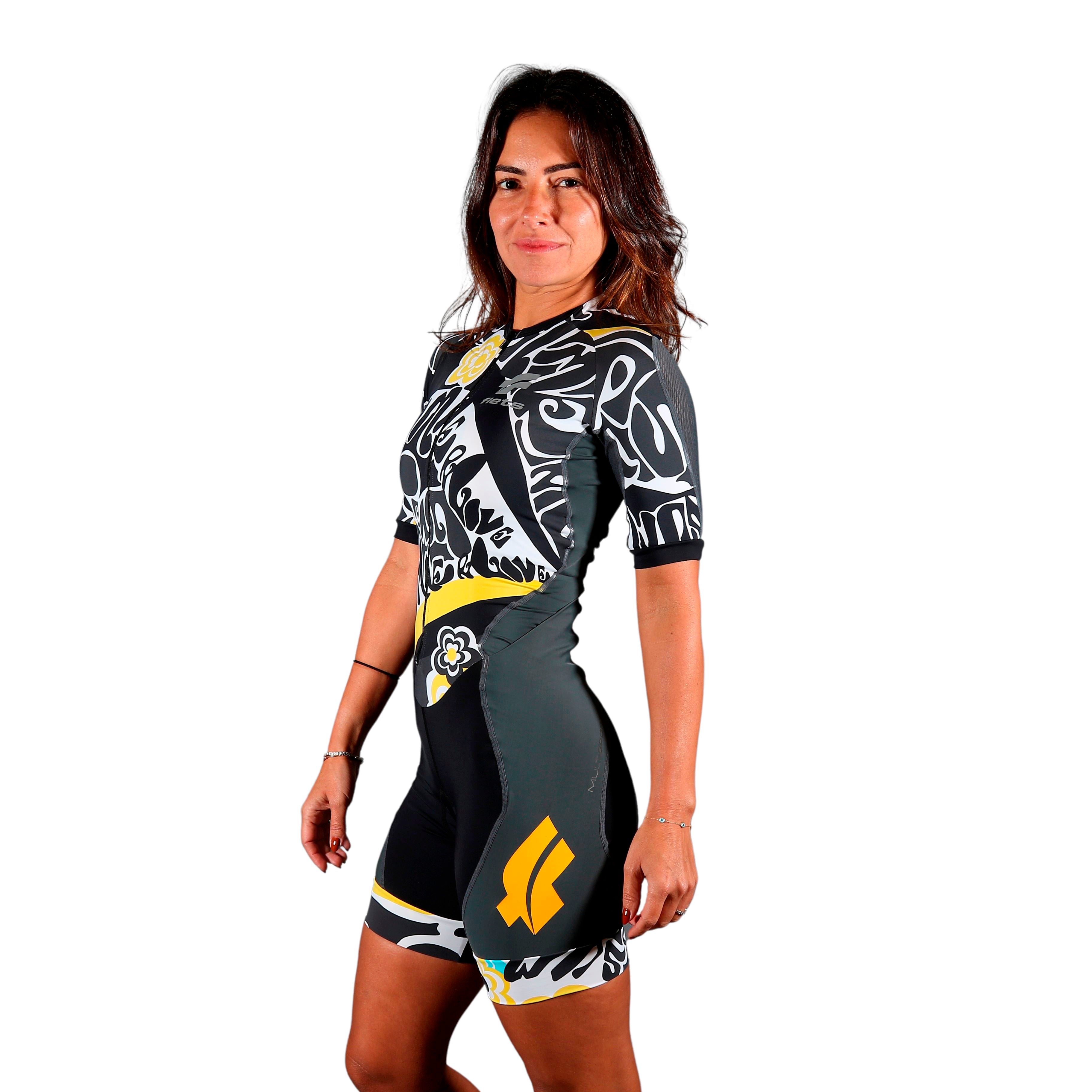 Macaquinho TRIATHLON c/manga FLOLMIX l Fem Macaquinho Triathlon Feminino Compressão Corpo Inteiro Flets 