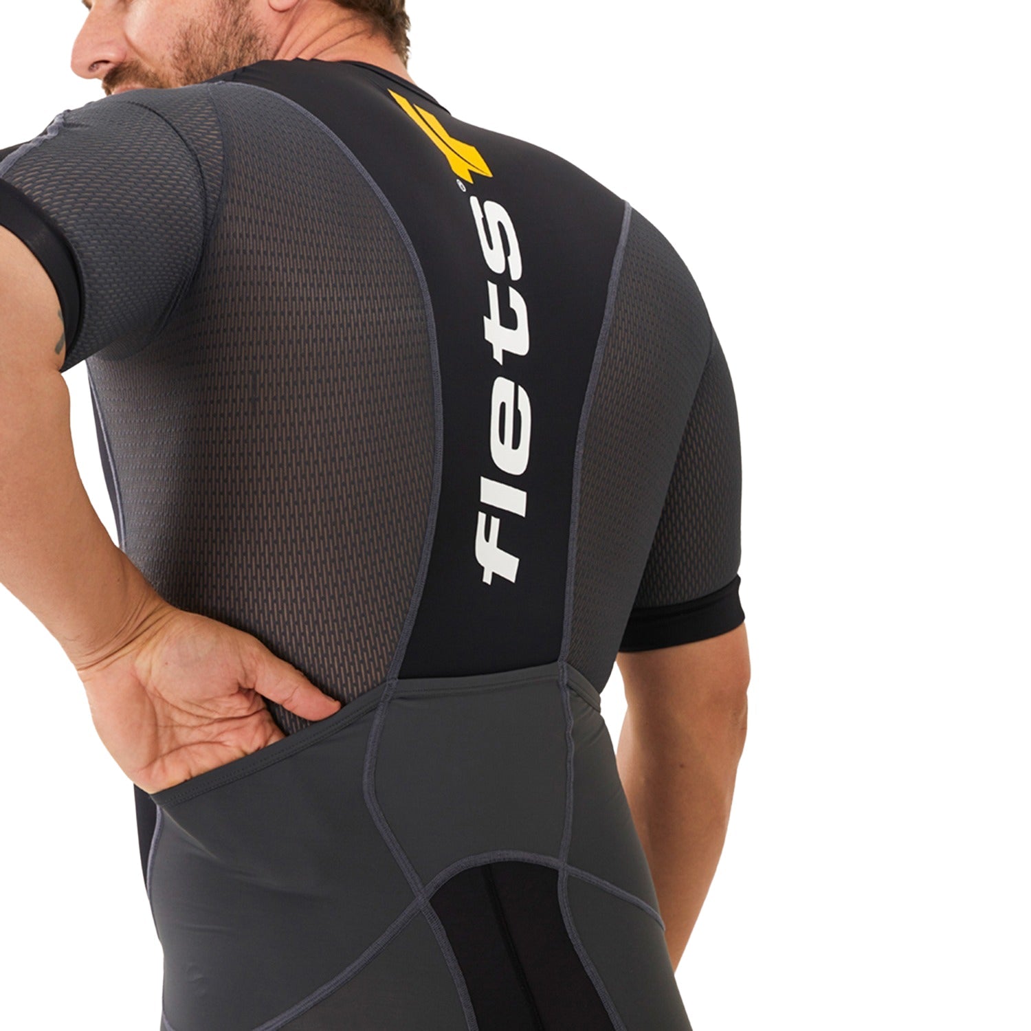 Macaquinho TRIATHLON c/manga PRETO l Masc Macaquinho Triathlon com manga Masculino Compressão Corpo Inteiro FLETS 