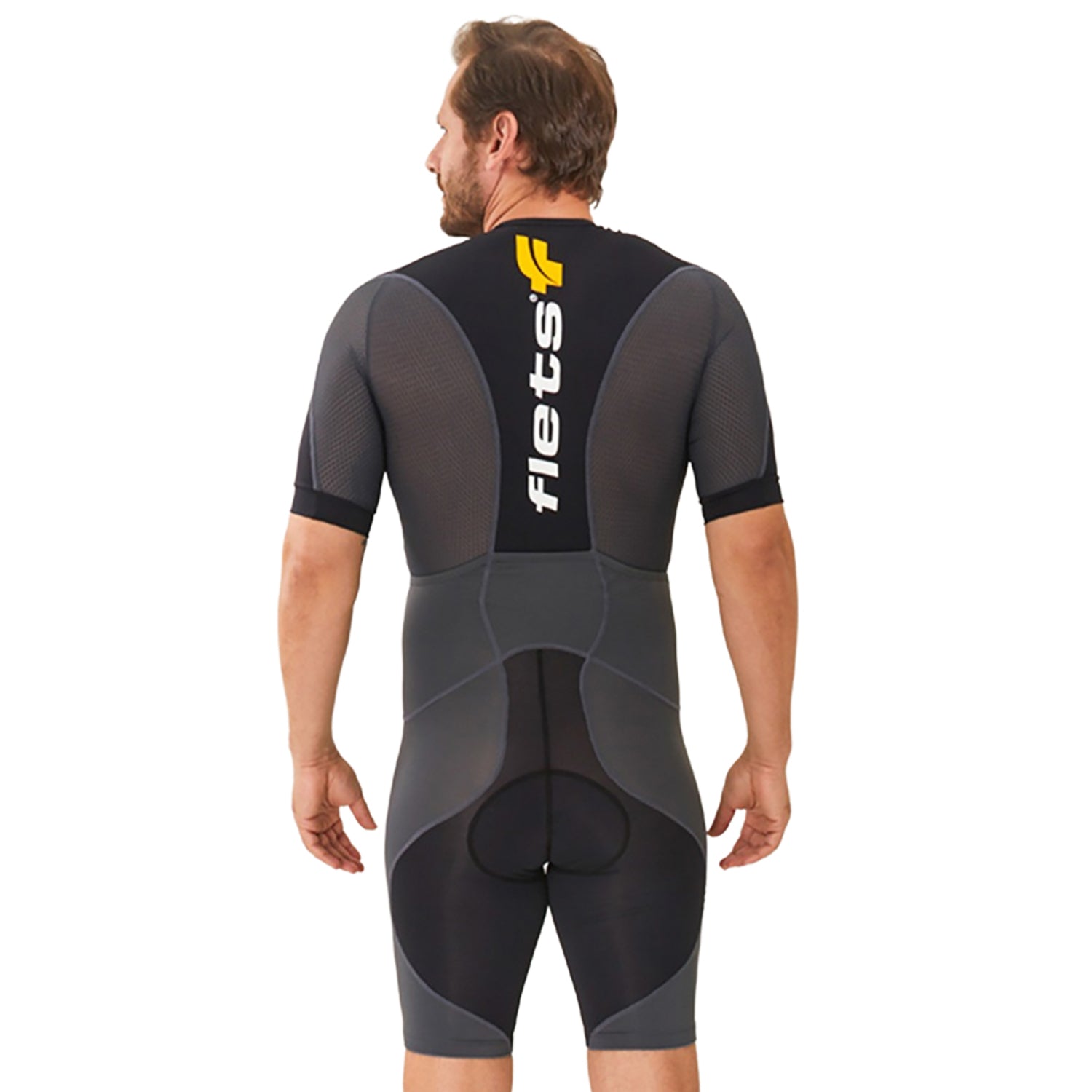 Macaquinho TRIATHLON c/manga PRETO l Masc Macaquinho Triathlon com manga Masculino Compressão Corpo Inteiro FLETS 