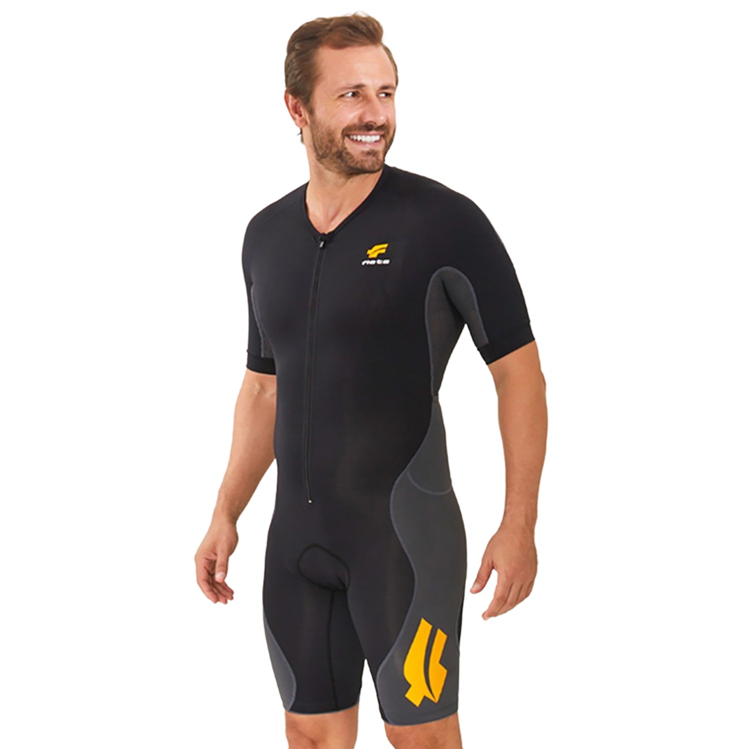 Macaquinho TRIATHLON c/manga PRETO l Masc Macaquinho Triathlon com manga Masculino Compressão Corpo Inteiro FLETS 
