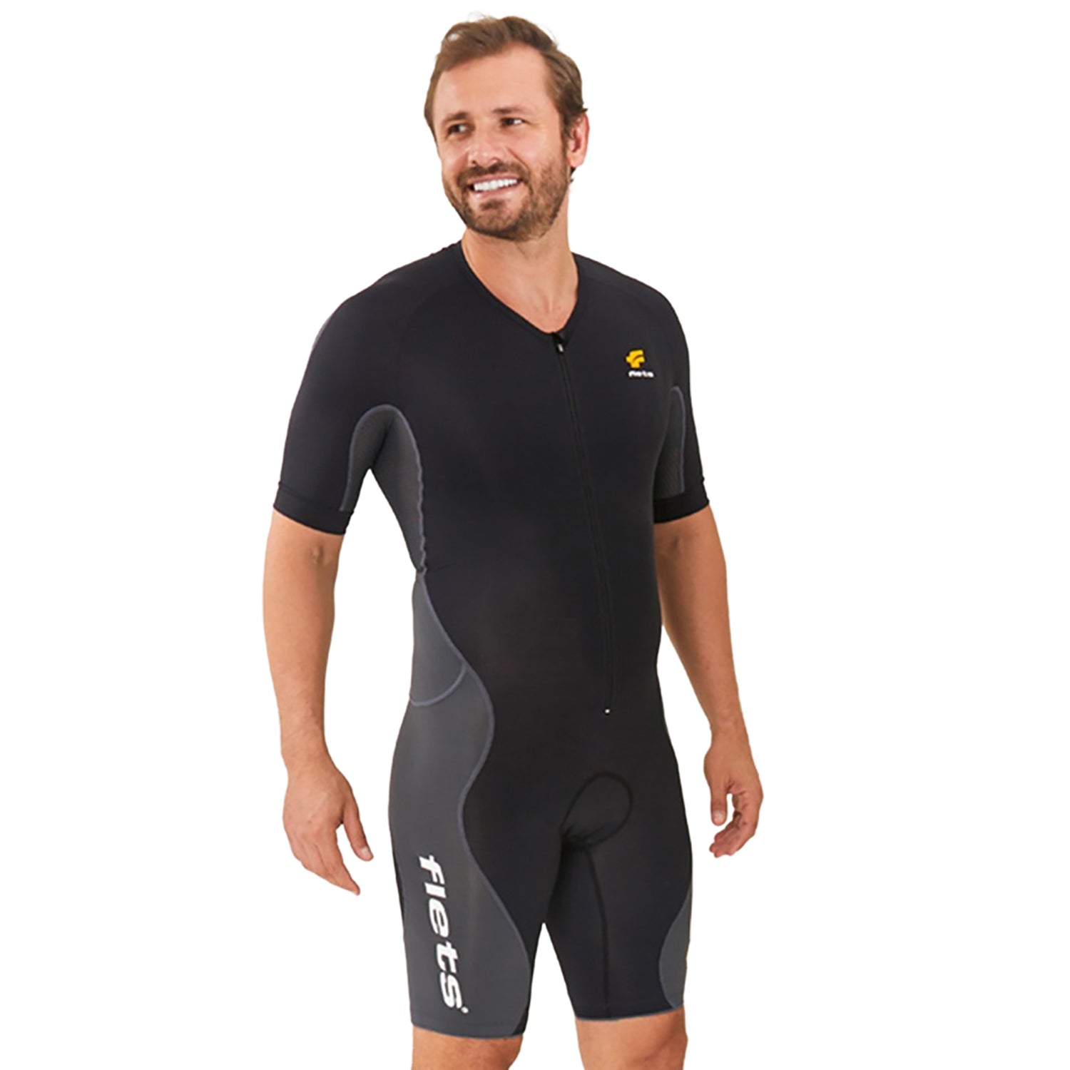 Macaquinho TRIATHLON c/manga PRETO l Masc Macaquinho Triathlon com manga Masculino Compressão Corpo Inteiro FLETS 