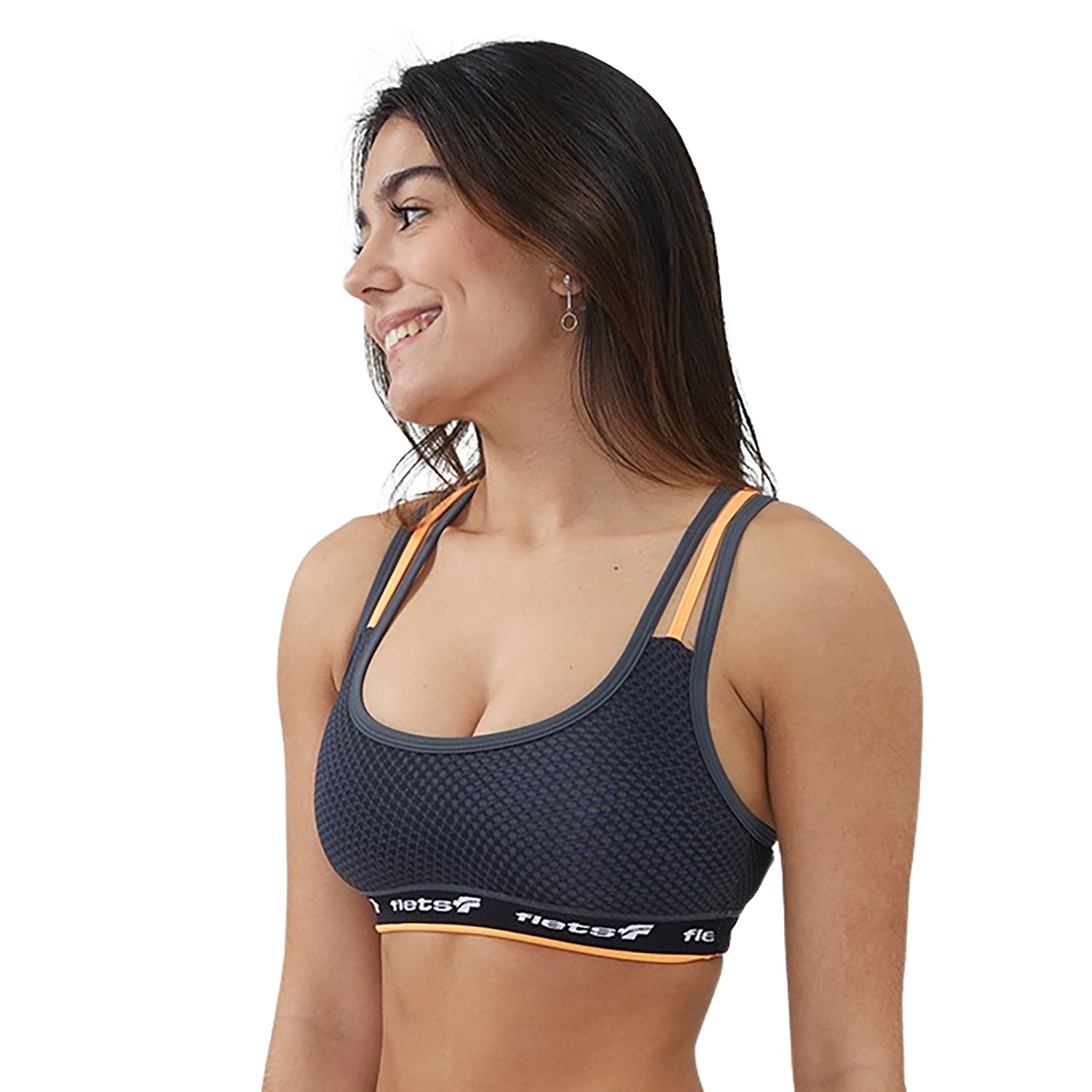 Top Alça Tripla - FFE c/detalhe LARANJA l Fem Top Alça Tripla Feminino Compressão Parte de Cima Flets 