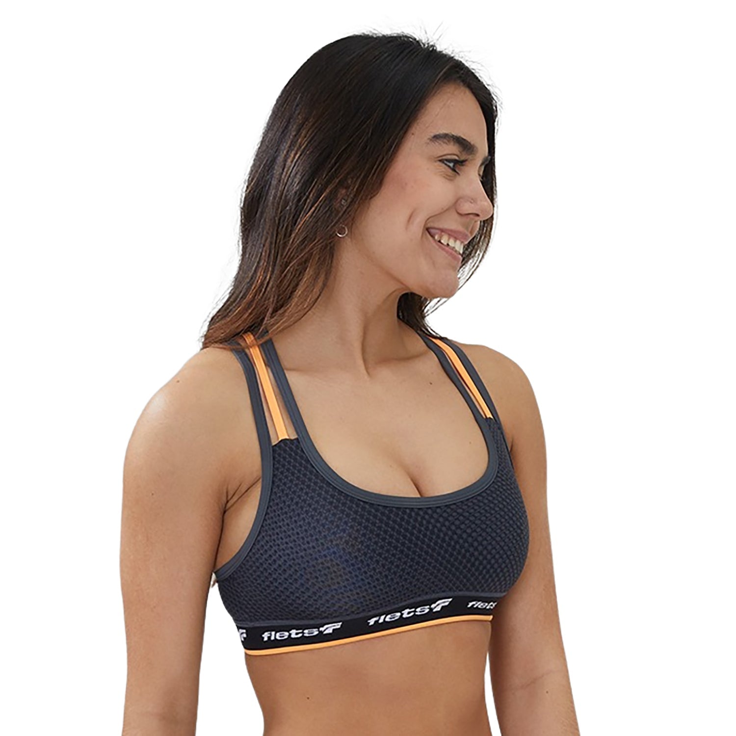 Top Alça Tripla - FFE c/detalhe LARANJA l Fem Top Alça Tripla Feminino Compressão Parte de Cima Flets 