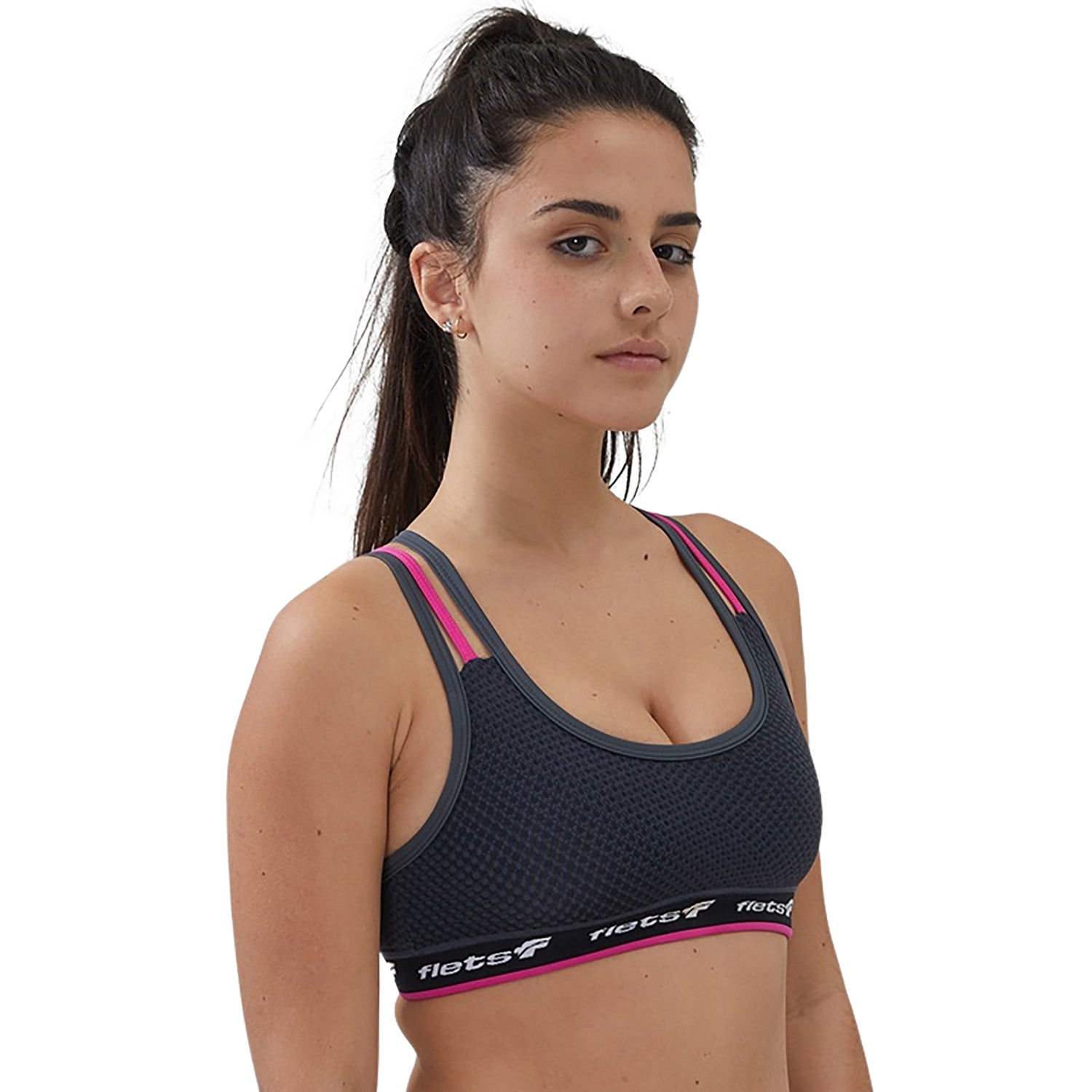 Top Alça Tripla - FFE c/detalhe ROSA l Fem Top Alça Tripla Feminino Compressão Parte de Cima Flets 
