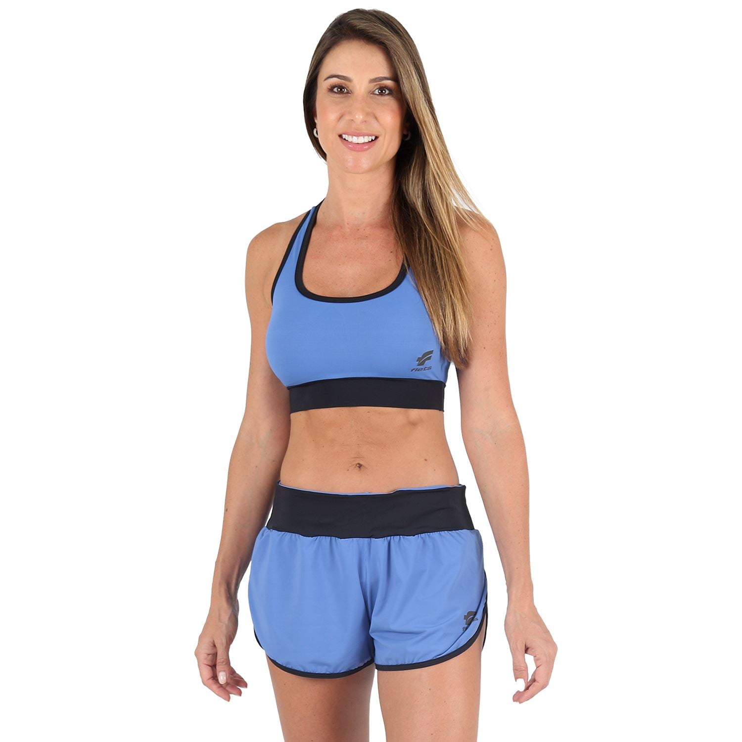 Top Costa Nadador Colors l Azul e Preto Top costa nadador Feminino Compressão Parte de Cima FLETS 