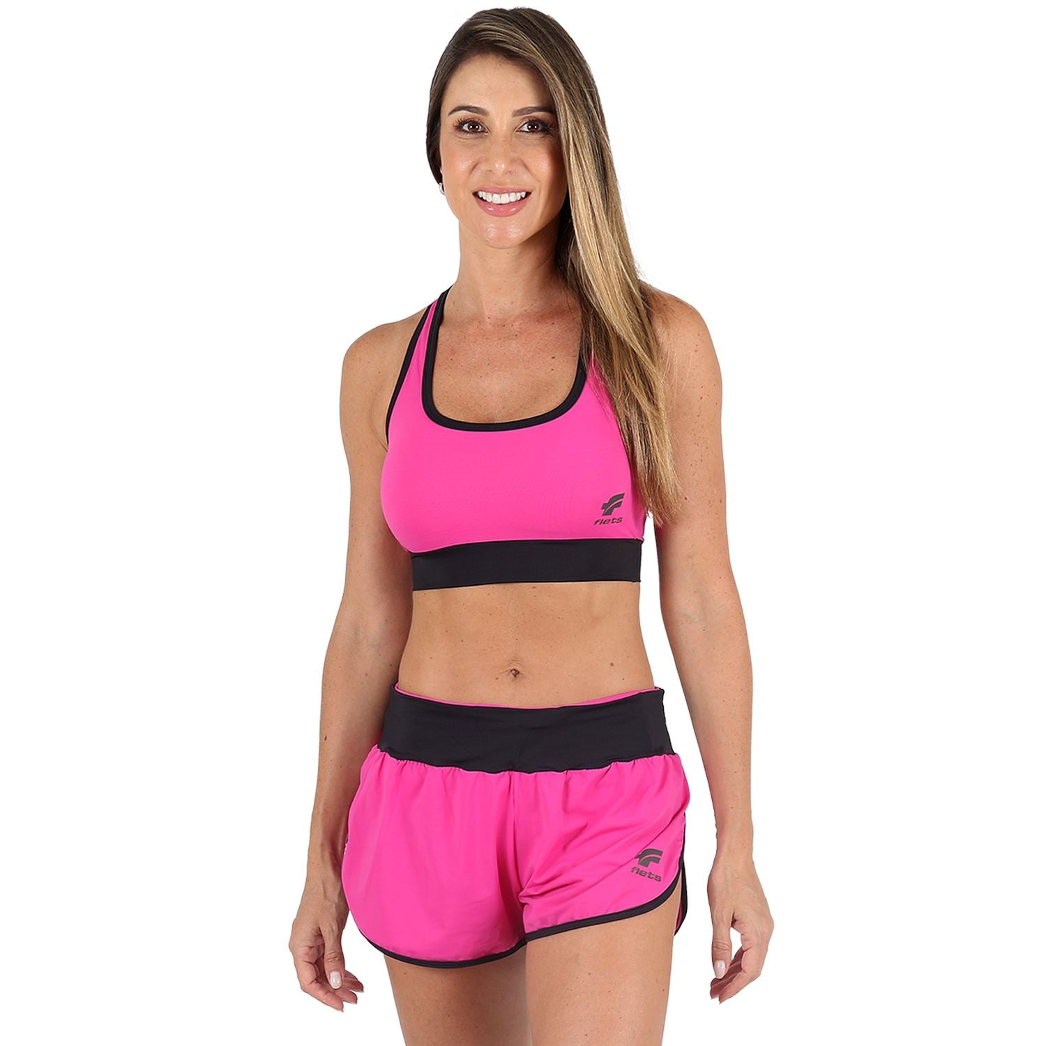 Top Costa Nadador Colors l Rosa e Preto Top costa nadador Feminino Compressão Parte de Cima FLETS 