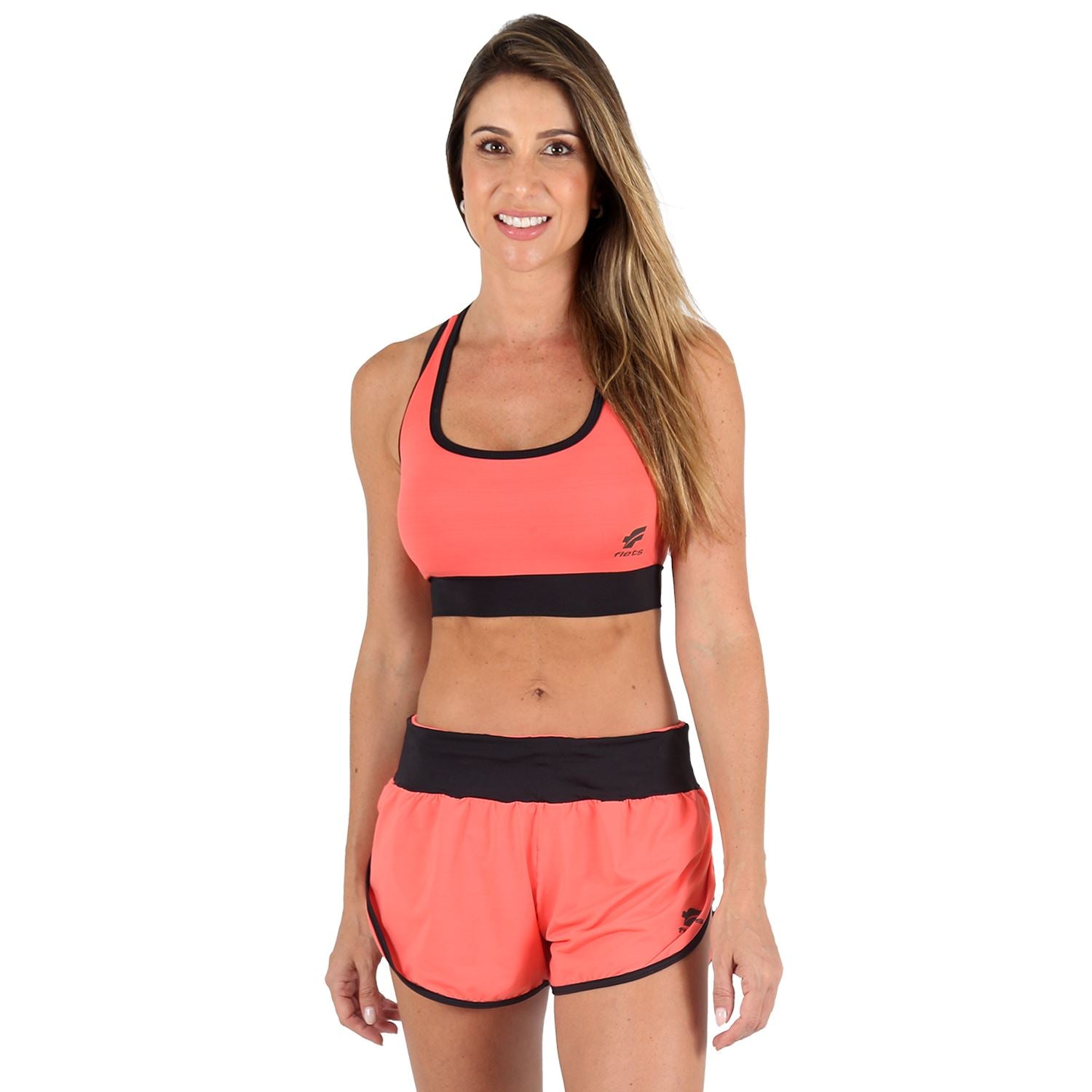 Top Costa Nadador Colors l Salmão e Preto Top costa nadador Feminino Compressão Parte de Cima FLETS 
