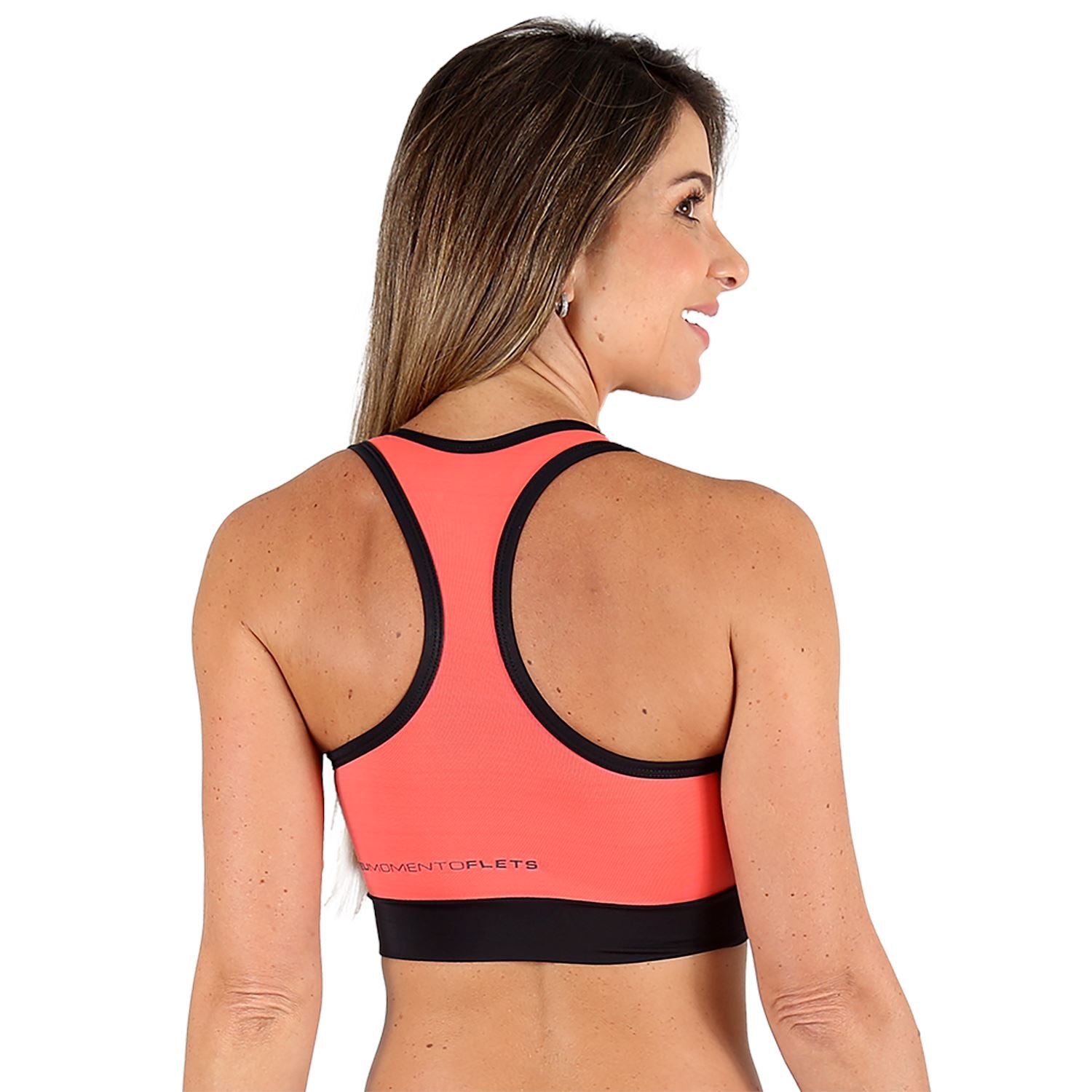 Top Costa Nadador Colors l Salmão e Preto Top costa nadador Feminino Compressão Parte de Cima FLETS 